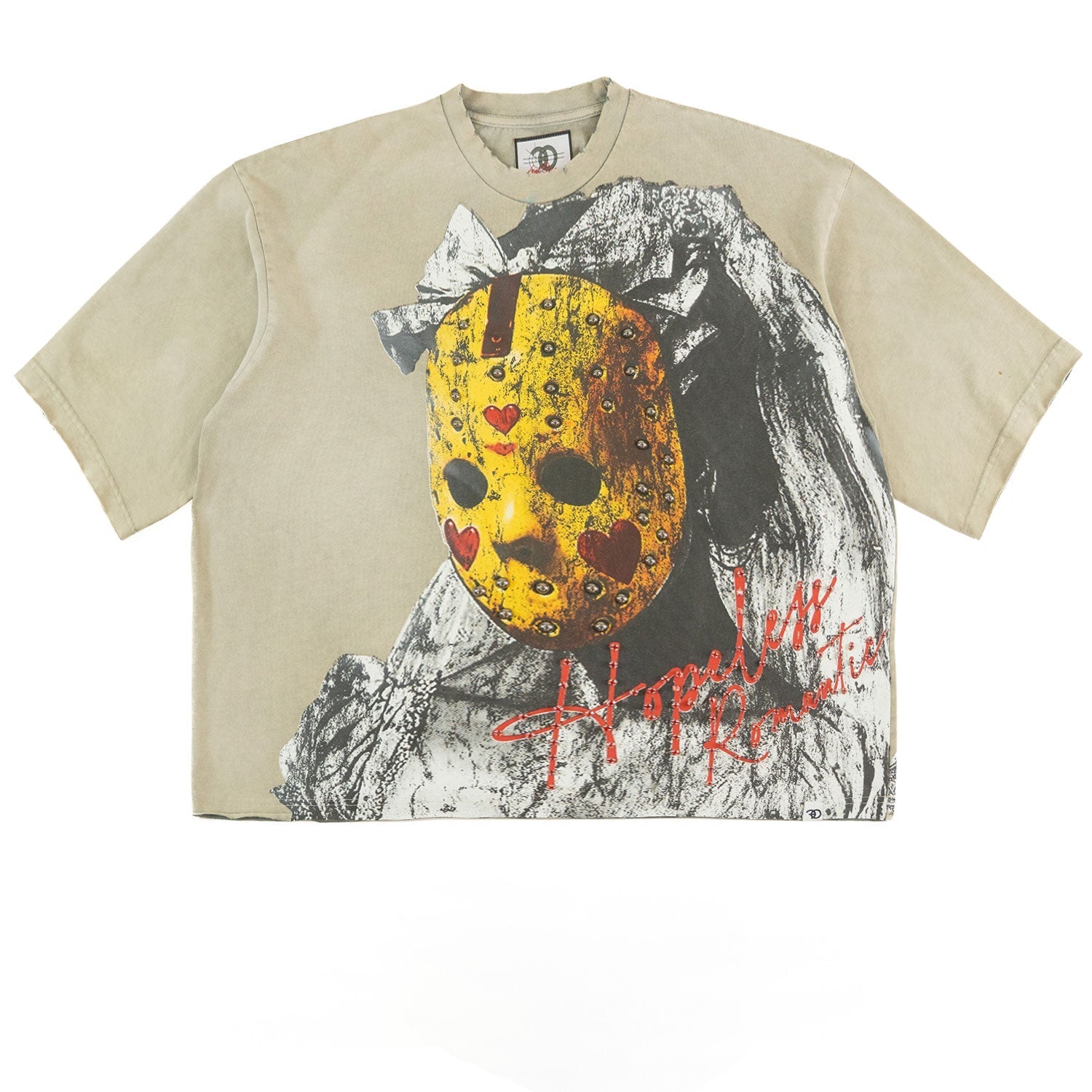 Makobi  T-Shirt - F182 Hopeless Romantic Cropped Tee - Oat