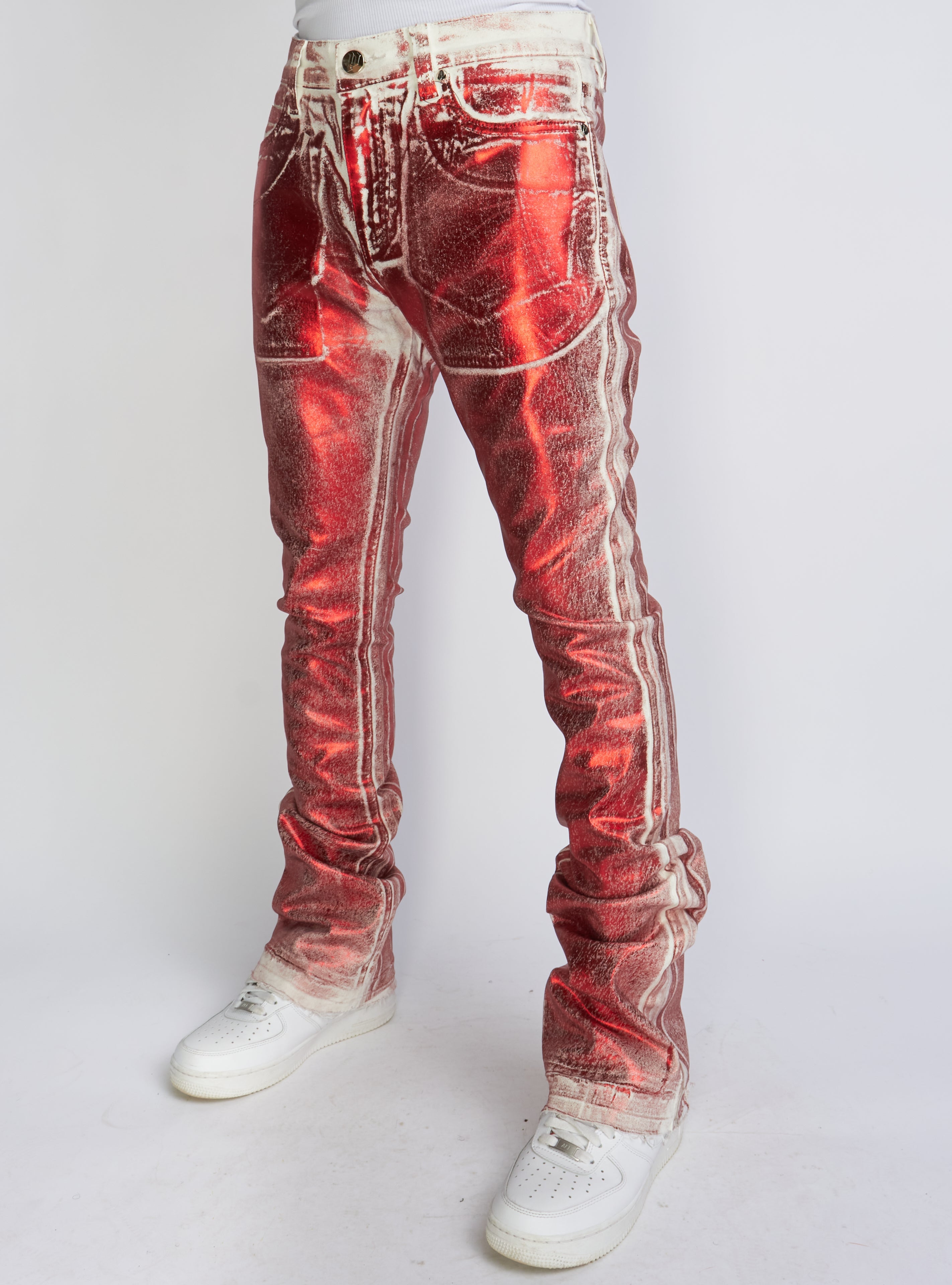 Politics Metallic Jeans Red Stacked - Denim Cobray503