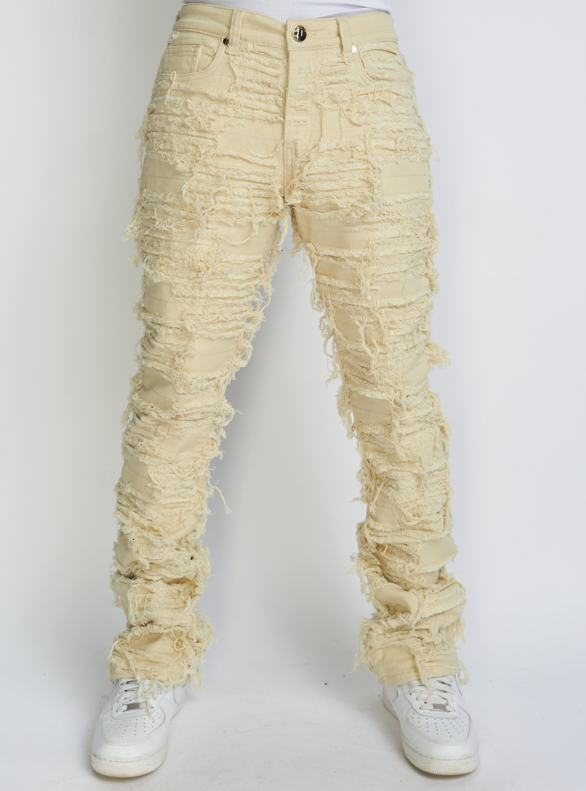 Politics Jeans - Thrashed Distressed Denim  - Cream - Debris 504