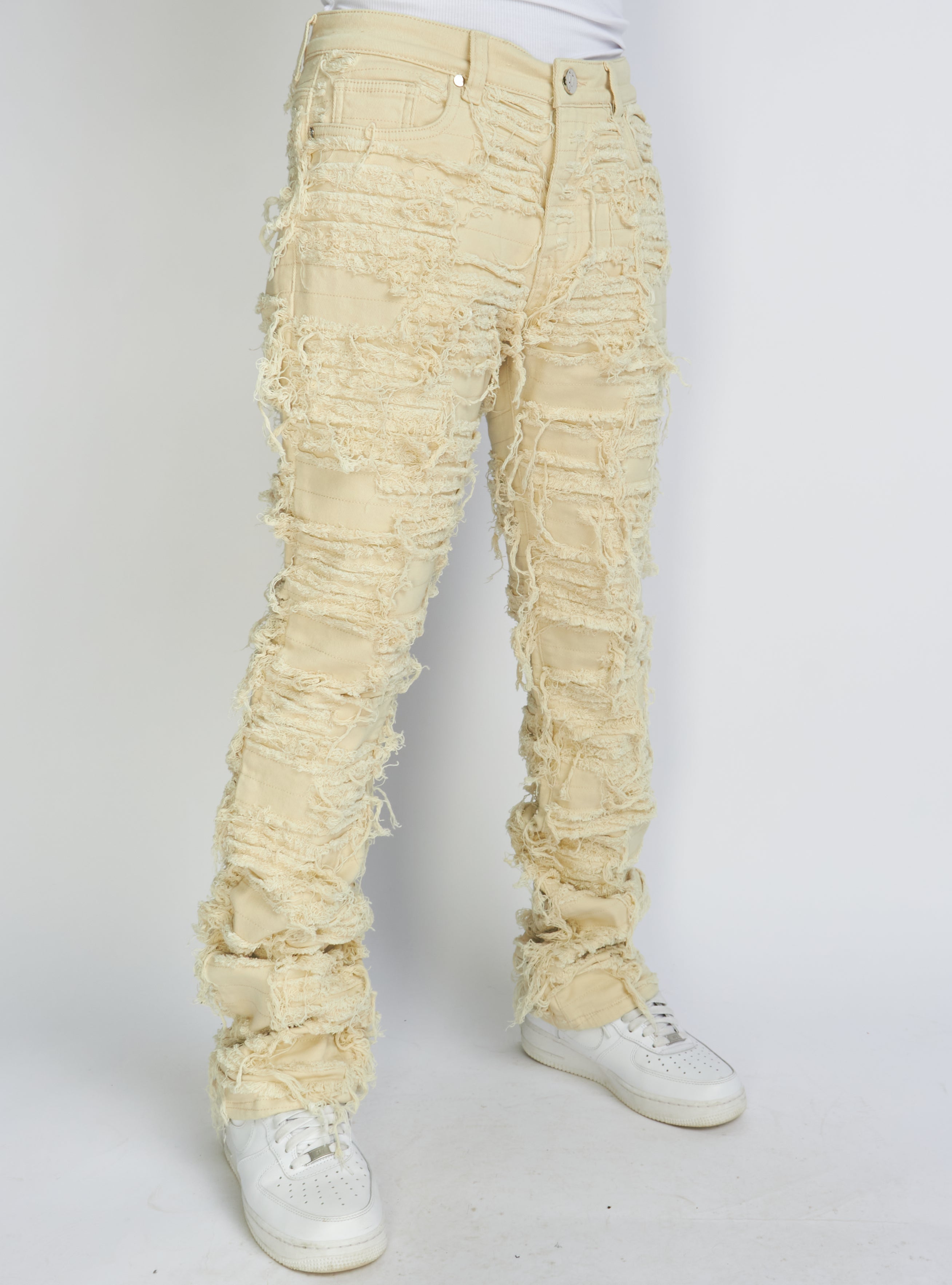 Politics Jeans - Thrashed Distressed Denim  - Cream - Debris 504