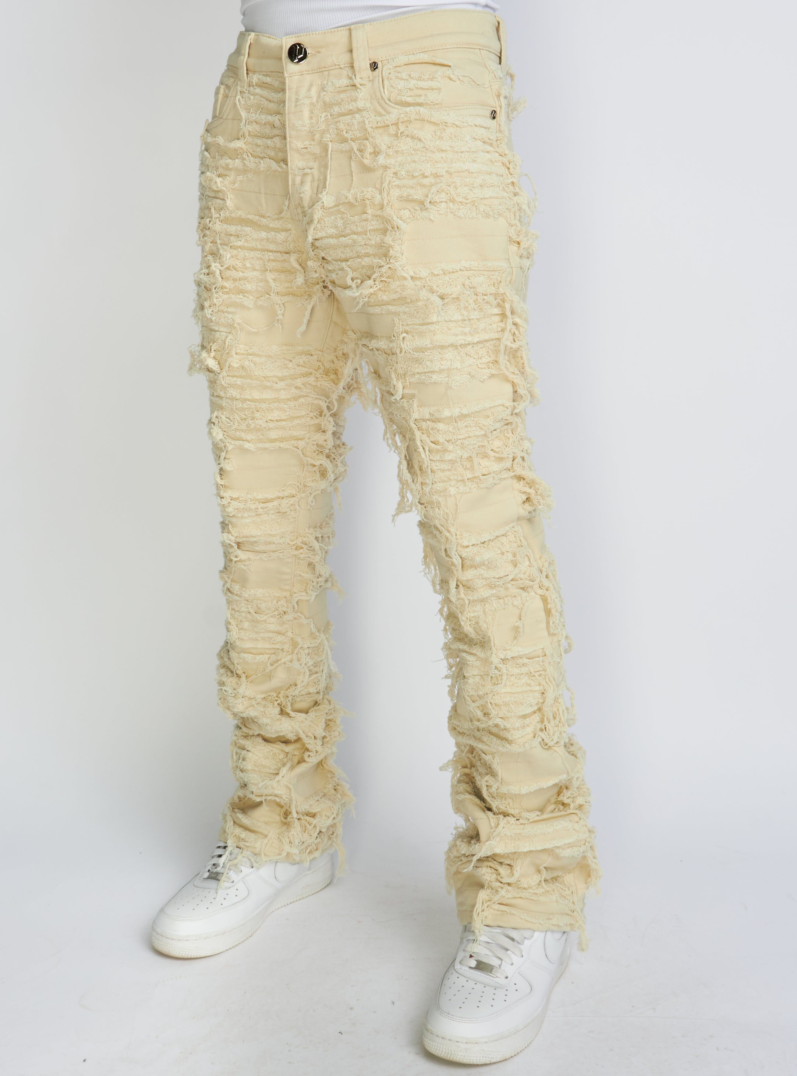 Politics Jeans - Thrashed Distressed Denim  - Cream - Debris 504