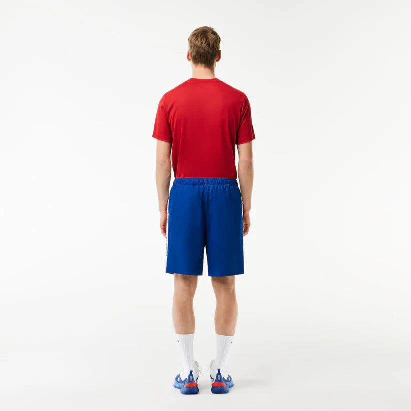 Lacoste Shorts - Men's Ultra Dry Logo Stripe Pique' - Navy And Red - GH7443-51