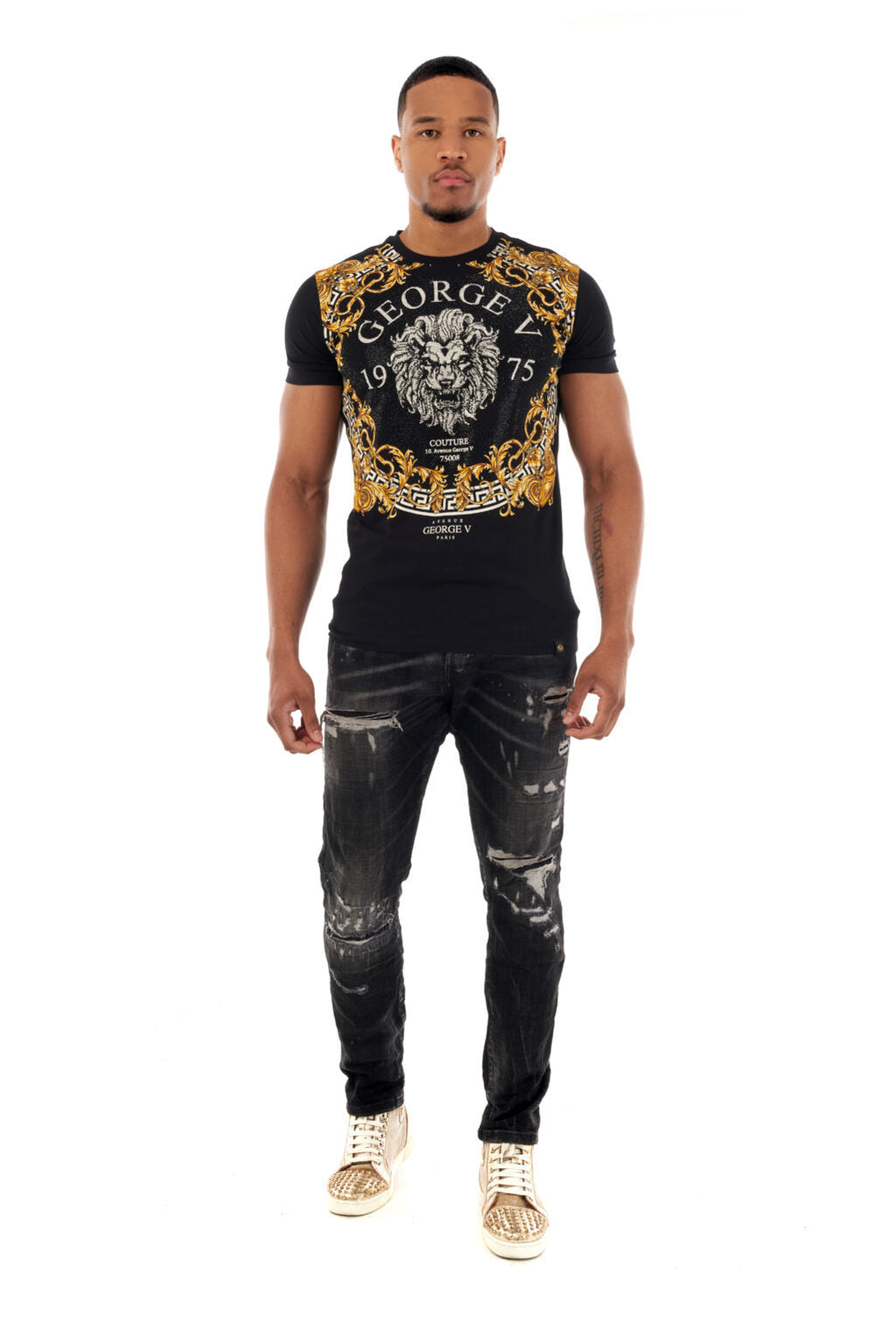 George V T-Shirt - GV BAROQUE LION - BLACK - GV2502