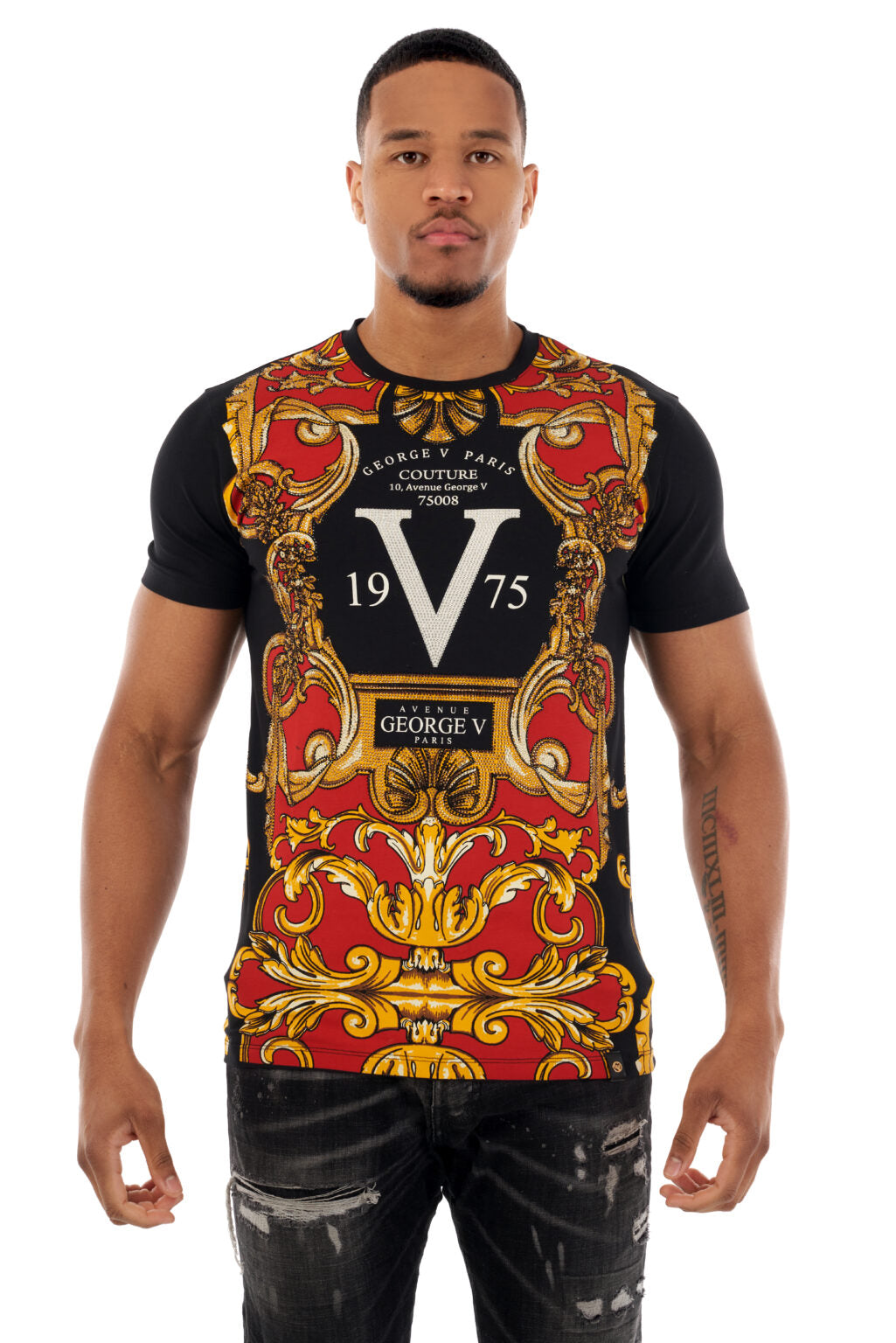 George V T-Shirt -  GV 1975 BAROQUE - BLACK AND RED - GV2504