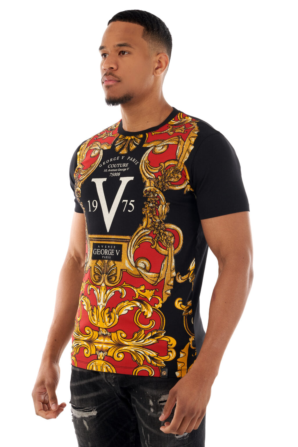 George V T-Shirt -  GV 1975 BAROQUE - BLACK AND RED - GV2504