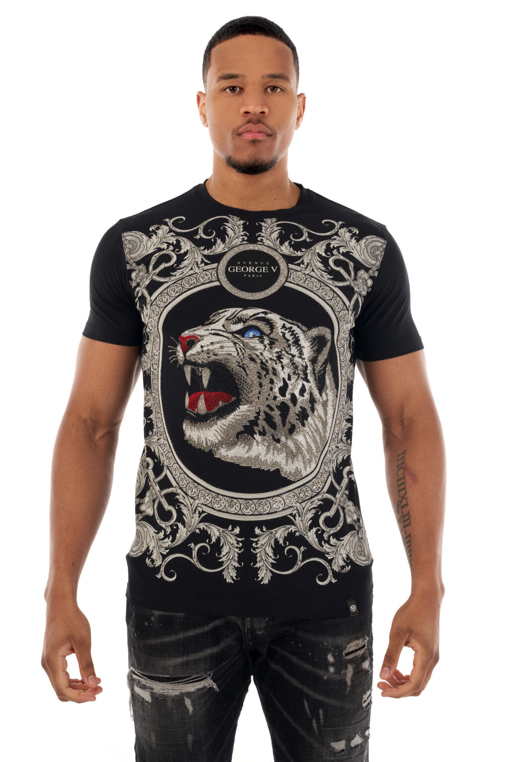 George V T-Shirt - GV WHITE PANTHER - BLACK - GV2515