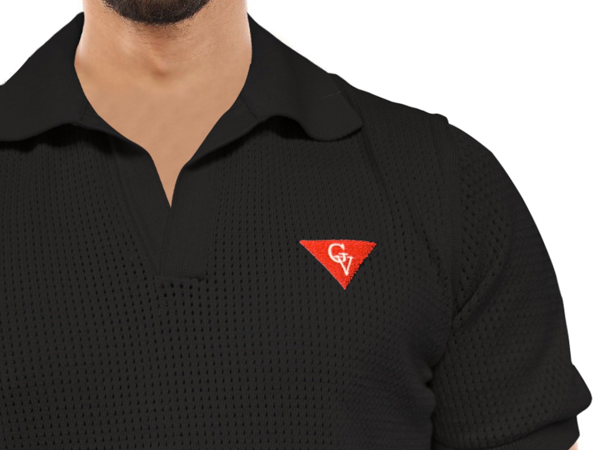 George V T-Shirt - Men's Knitted Collar T-shirt - Black - GV-2903