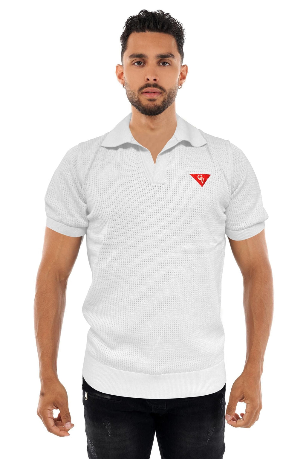 George V T-Shirt - Men's Knitted Collar T-shirt - White - GV-2903