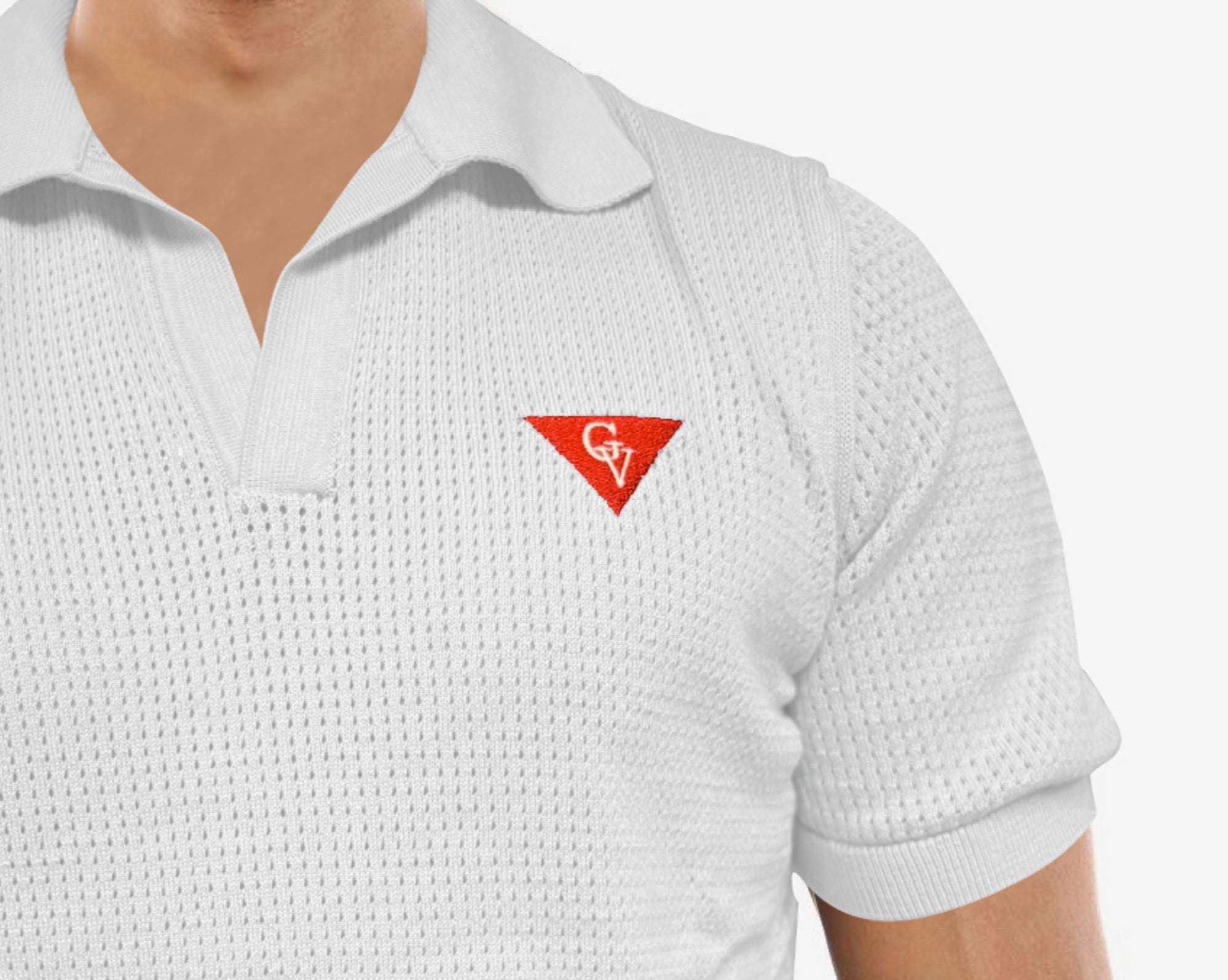 George V T-Shirt - Men's Knitted Collar T-shirt - White - GV-2903