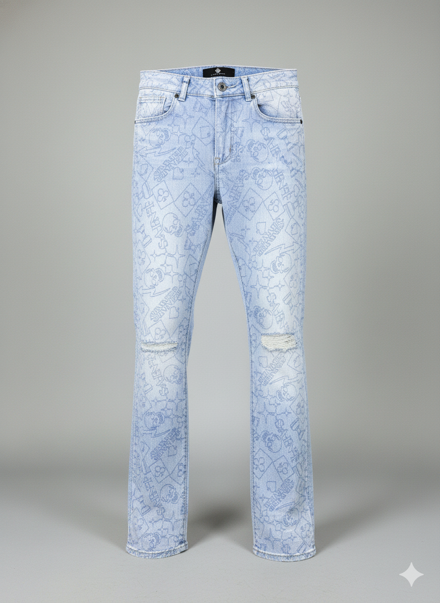 Focus Jeans - All Over Graphic EMB - Ice Blue - 2505C