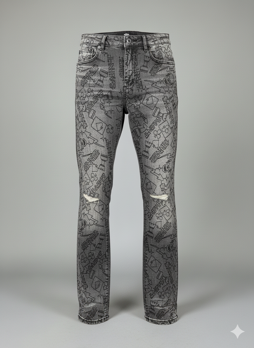 Focus Jeans - All Over Graphic EMB - Black Wash - 2505C