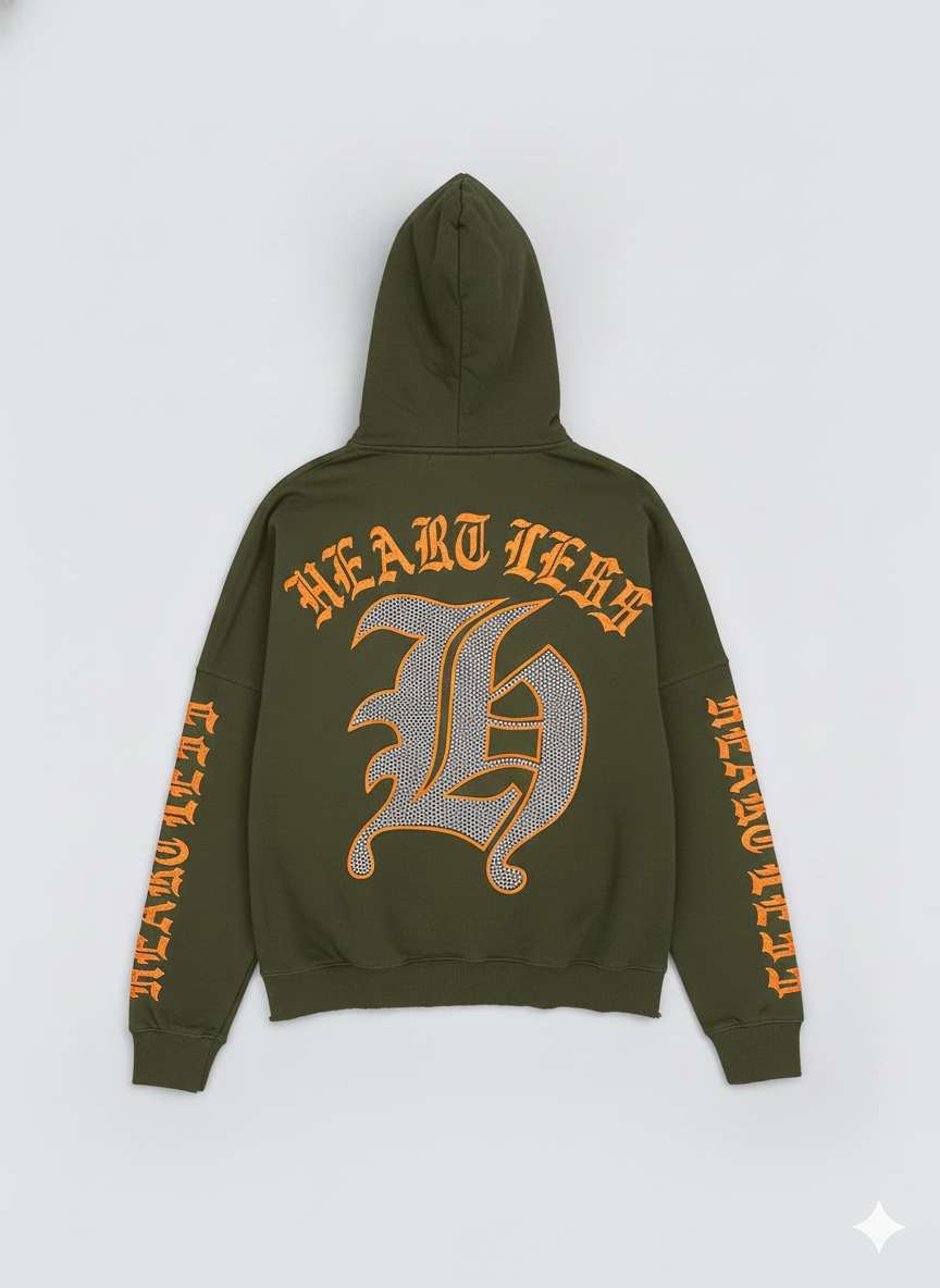 Focus Hoodie - Heartless Cropped - Olive - 80559H