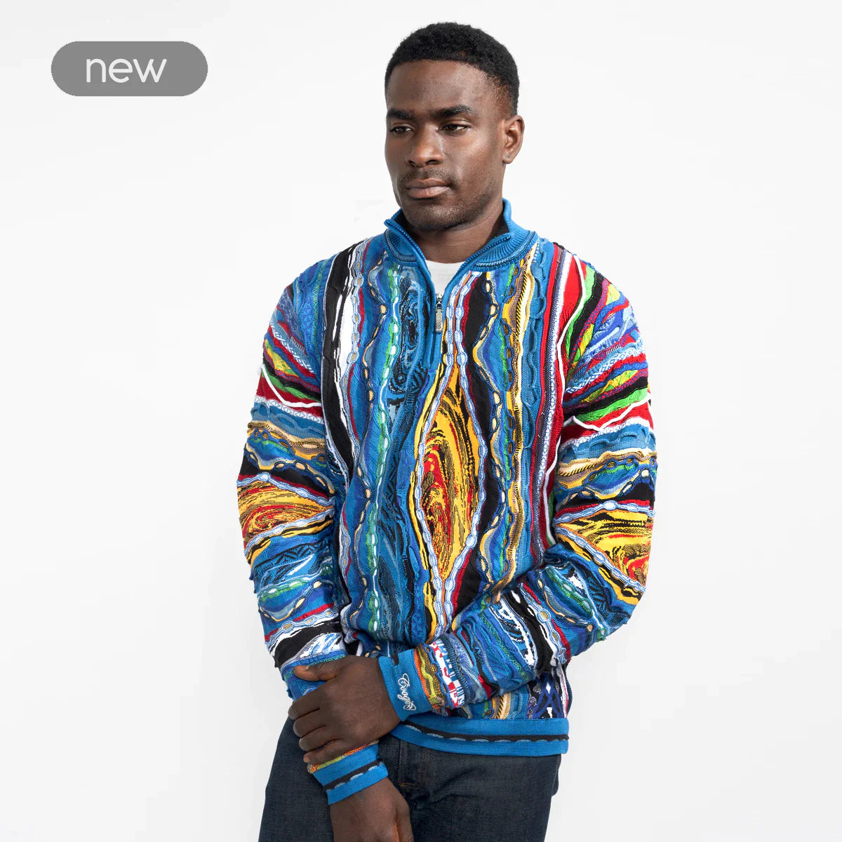 Coogi Sweater - Byron Quarter Zip - Blue And Multi - C23106
