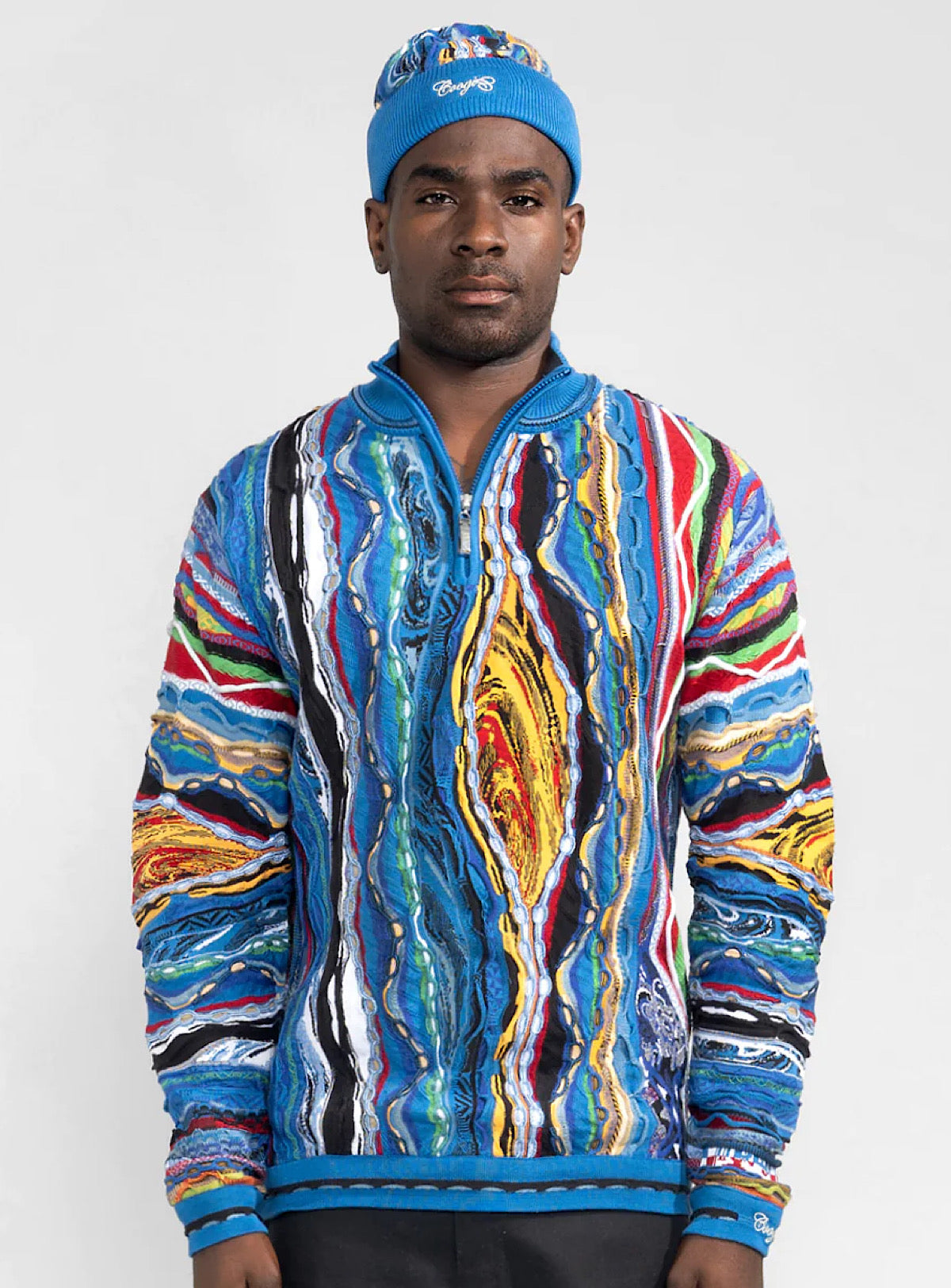 Coogi Sweater - Byron Quarter Zip - Blue And Multi - C23106
