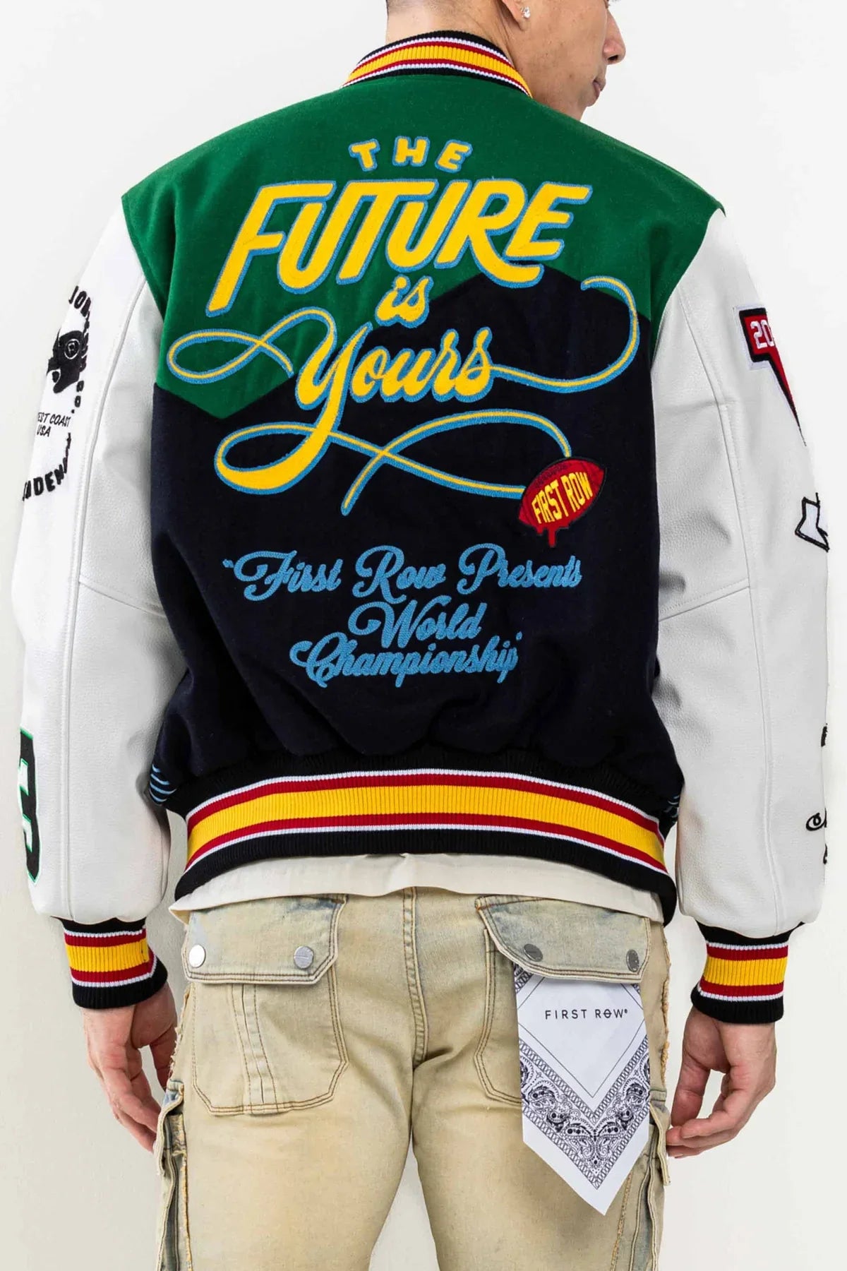 First Row Jacket - The Future Is Yours Varsity - Green And Red - FRJ0049