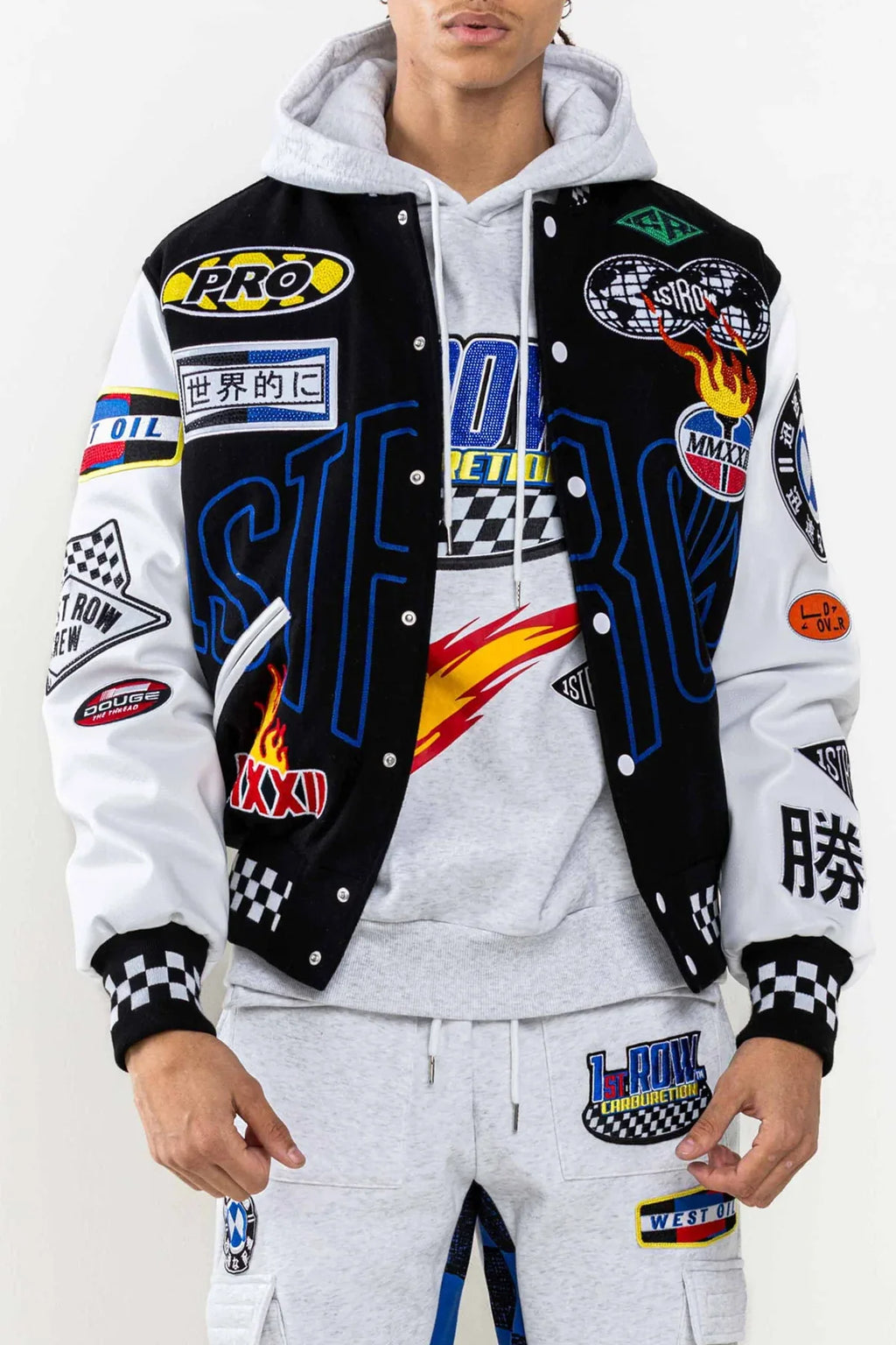 First Row Jacket - Crystal Sotne Motor Sport Varsity - Black - FRJ0053