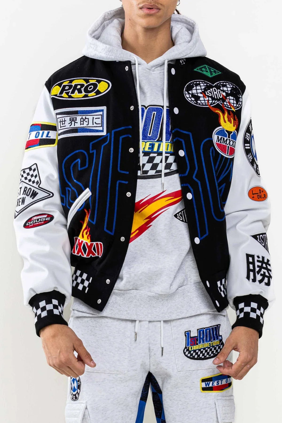 First Row Jacket - Crystal Sotne Motor Sport Varsity - Black - FRJ0053