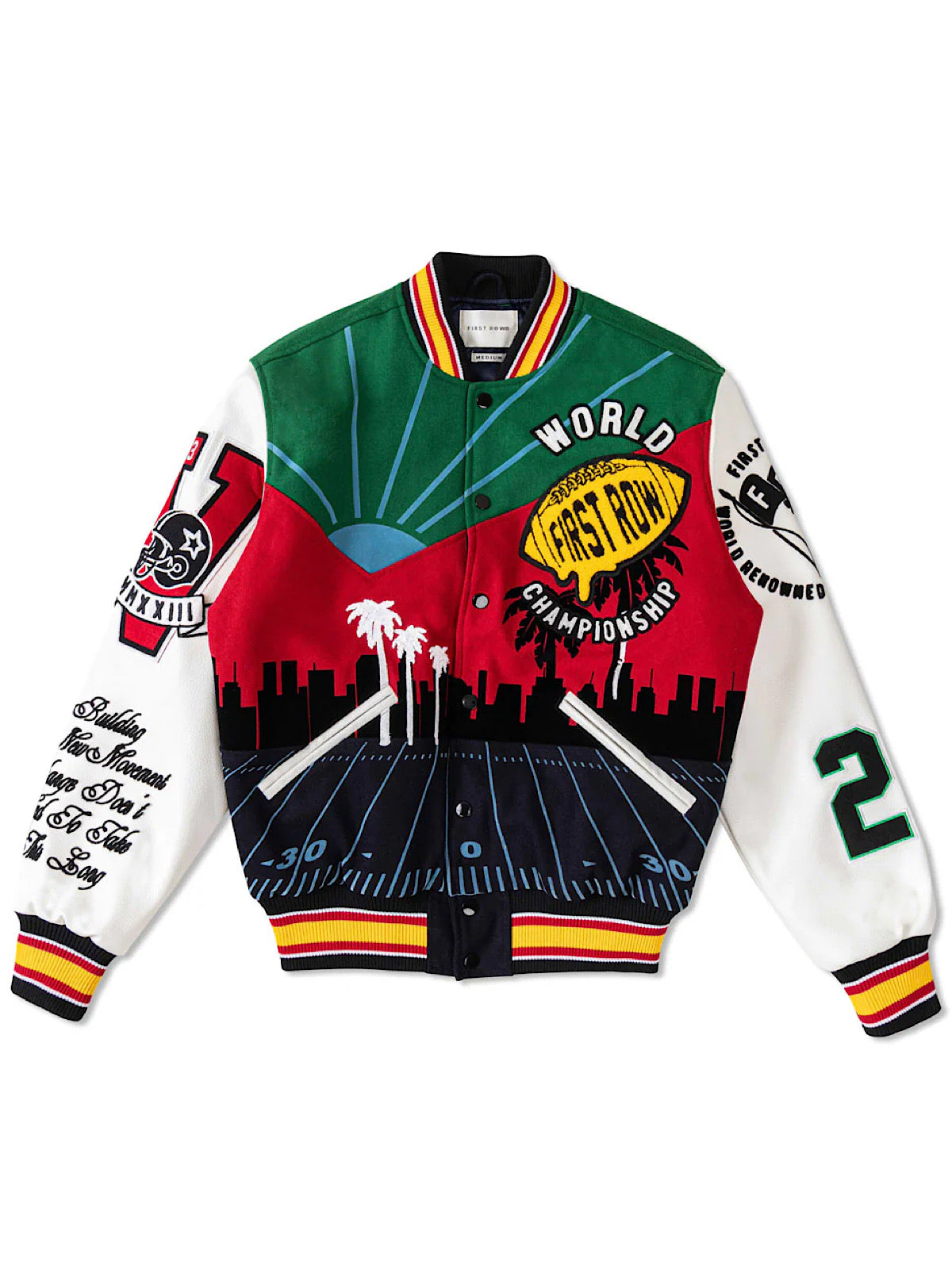 First Row Jacket - The Future Is Yours Varsity - Green And Red - FRJ0049
