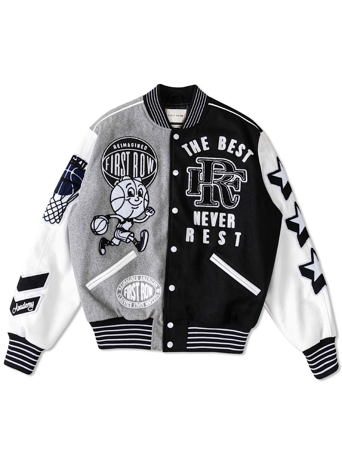 First Row Jacket - The Best Never Rest Varsity - Black And Grey - FRJ0050