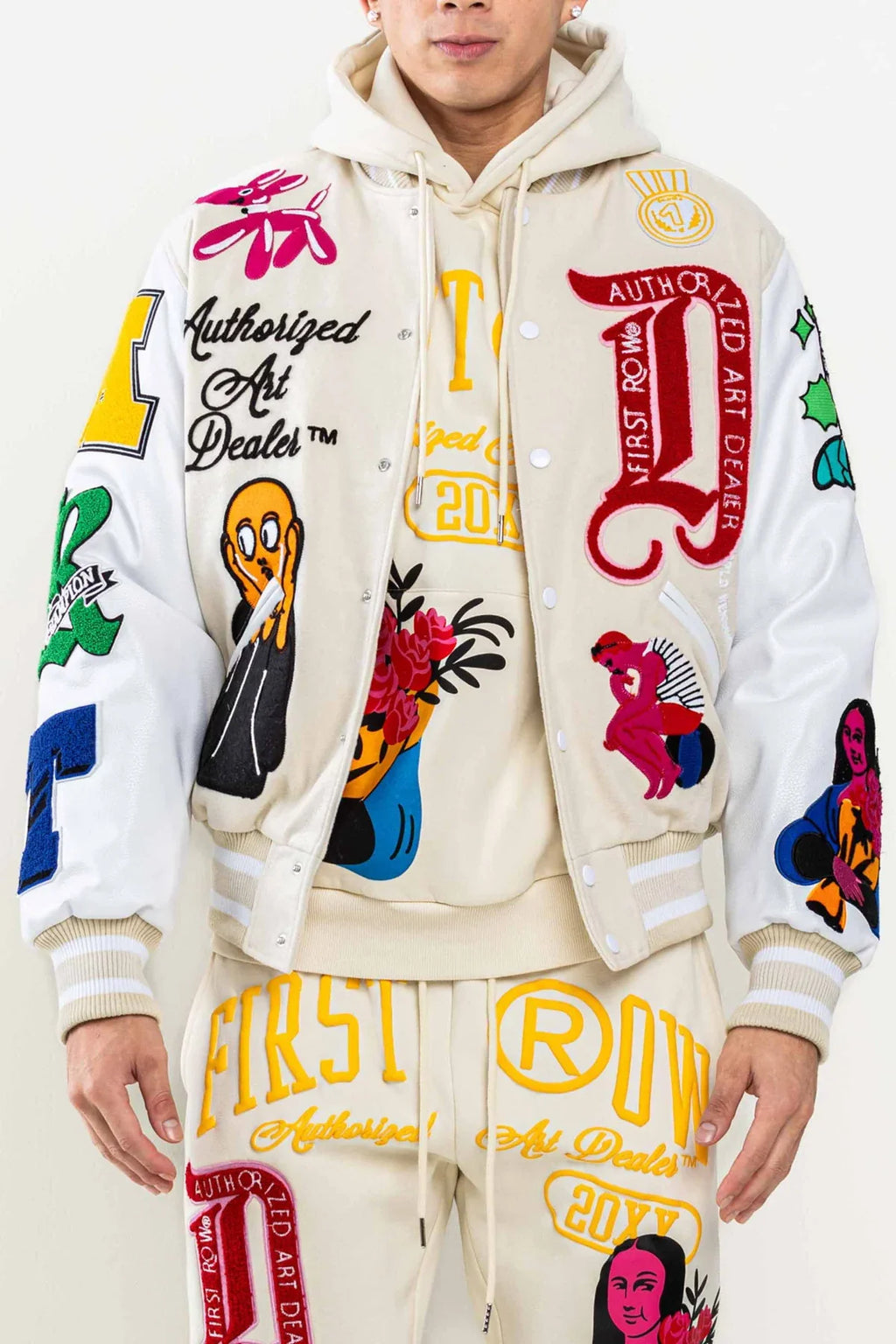 First Row Jacket - Art Dealer Graphic Varsity - Cream - FRJ0045