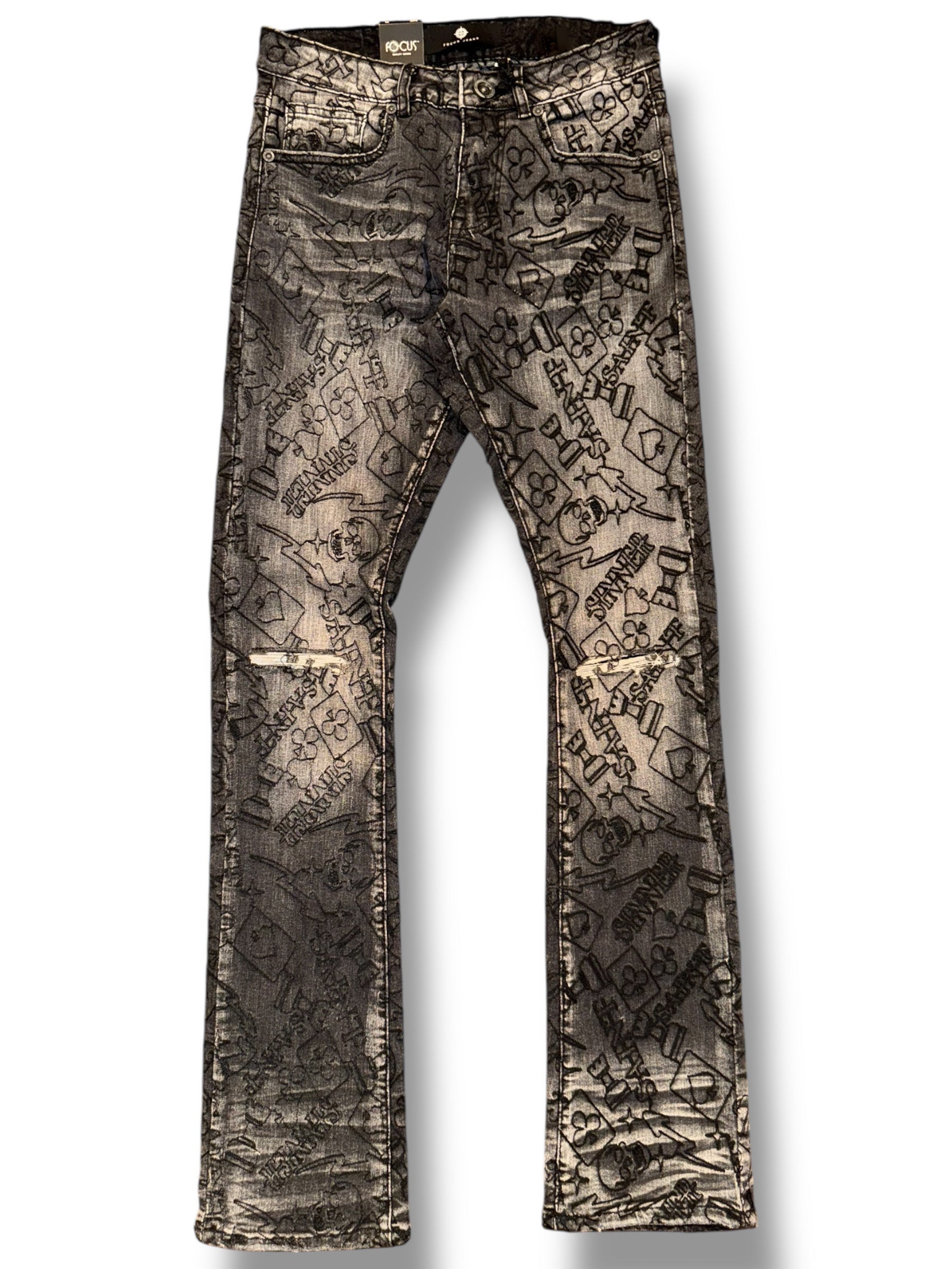 Focus Jeans - All Over Graphic EMB - Black Wash - 2505C