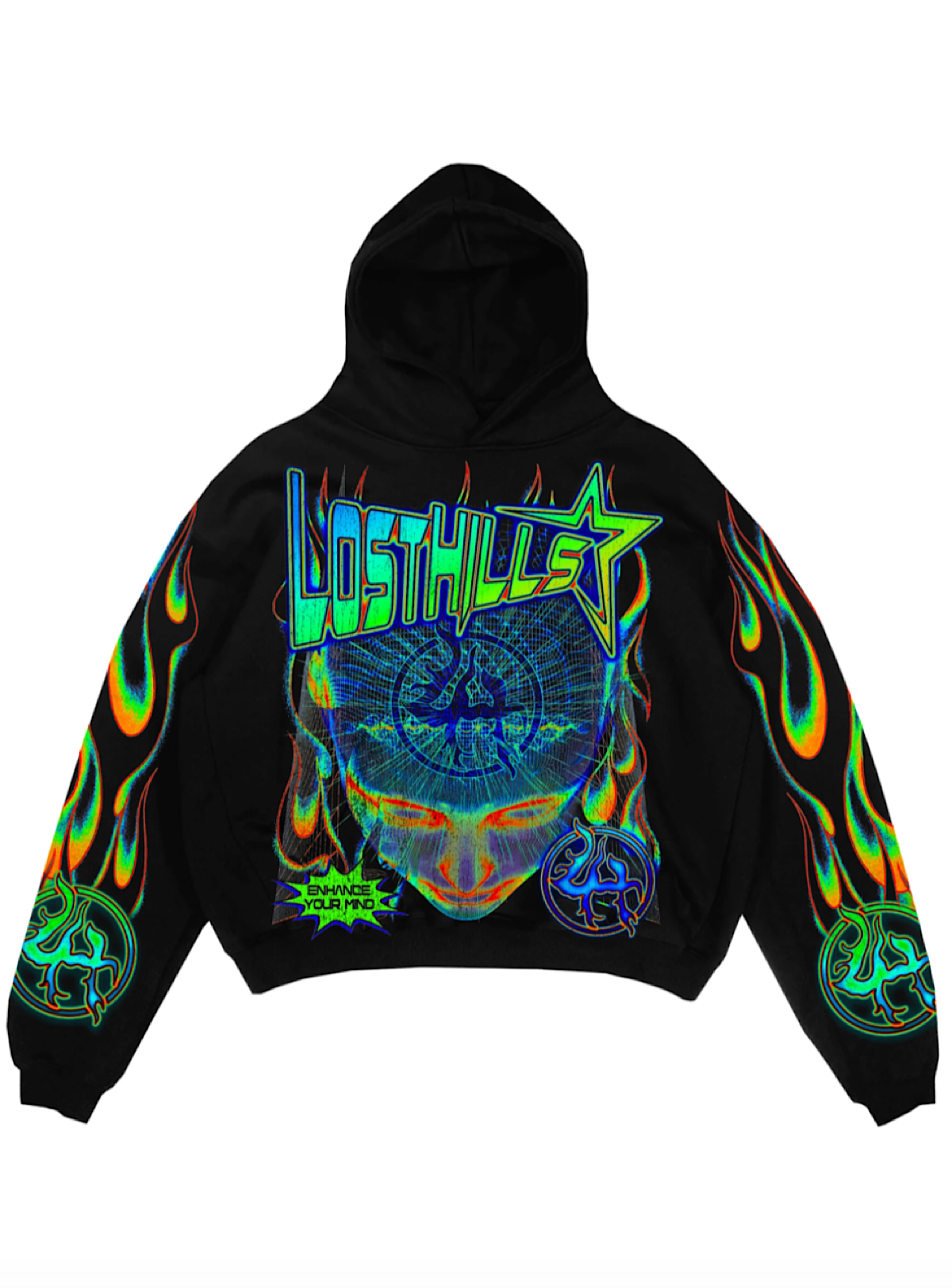 Lost Hills Hoodie - Enhance Your Mind  - Black And Lime - LH20010