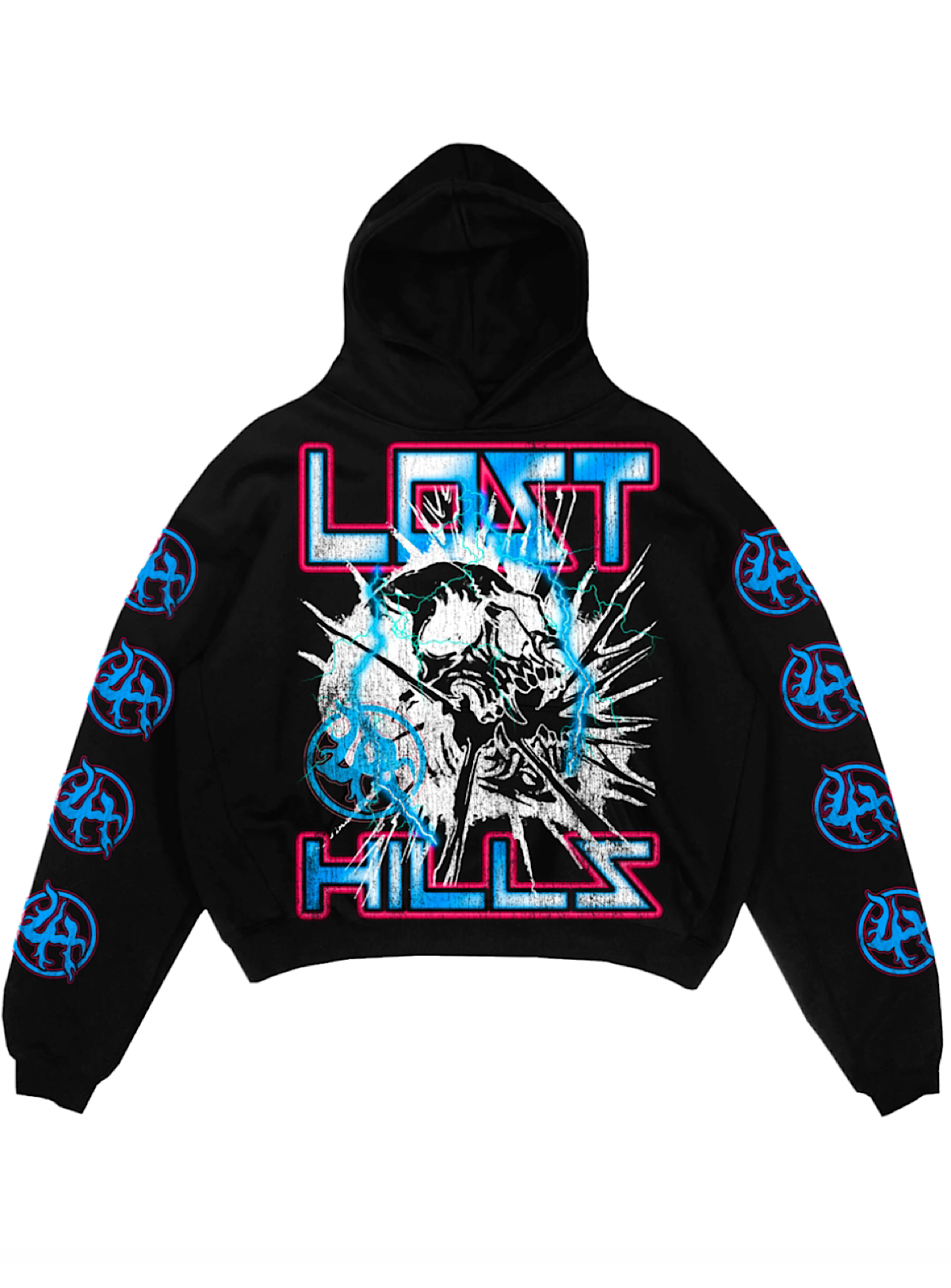 Lost Hills Hoodie - Lightning Skull - Black And Blue - LH20011