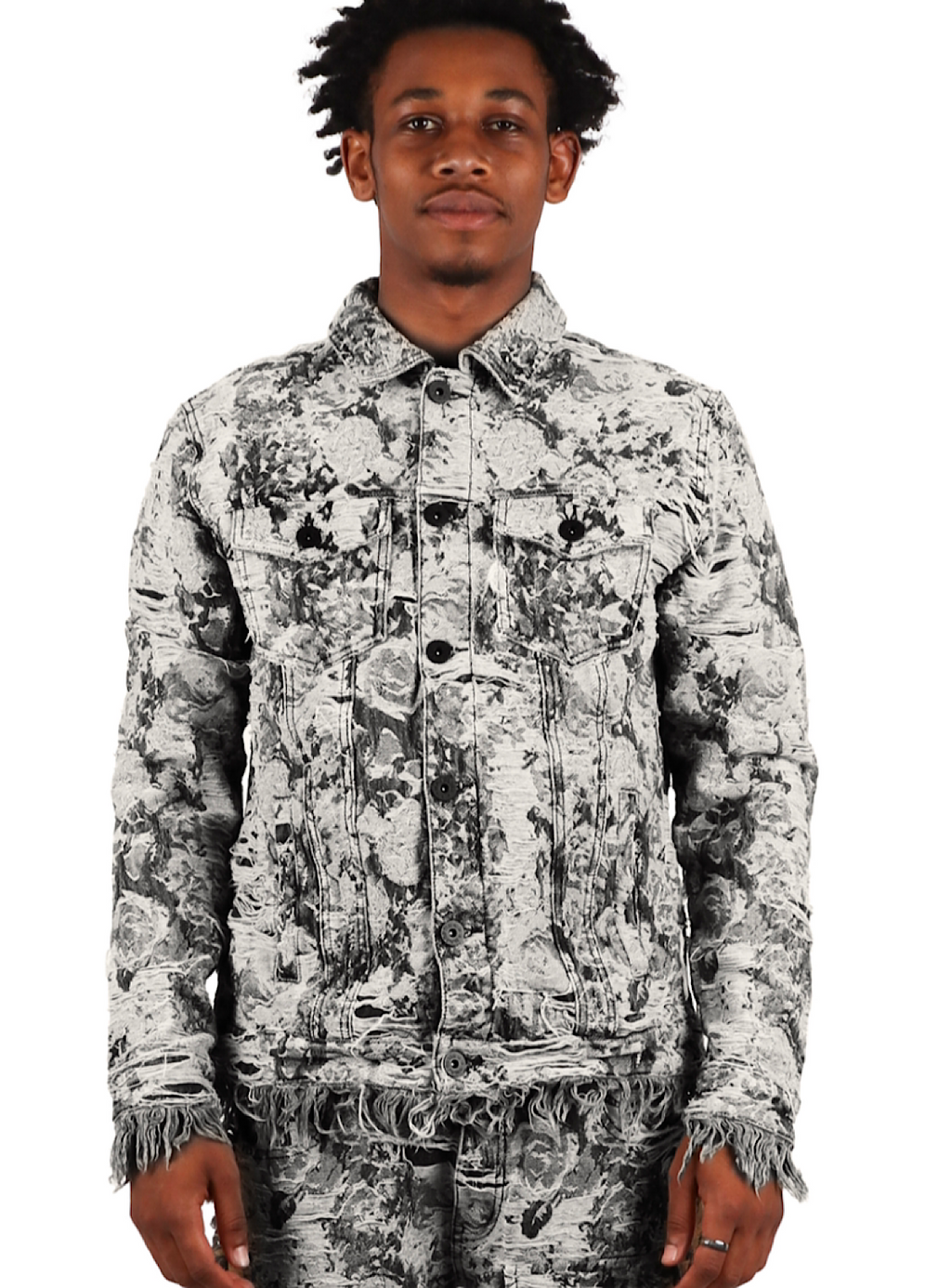 Majestik Jean Jacket - Heavy Jacquard - Black And Grey - DL2370