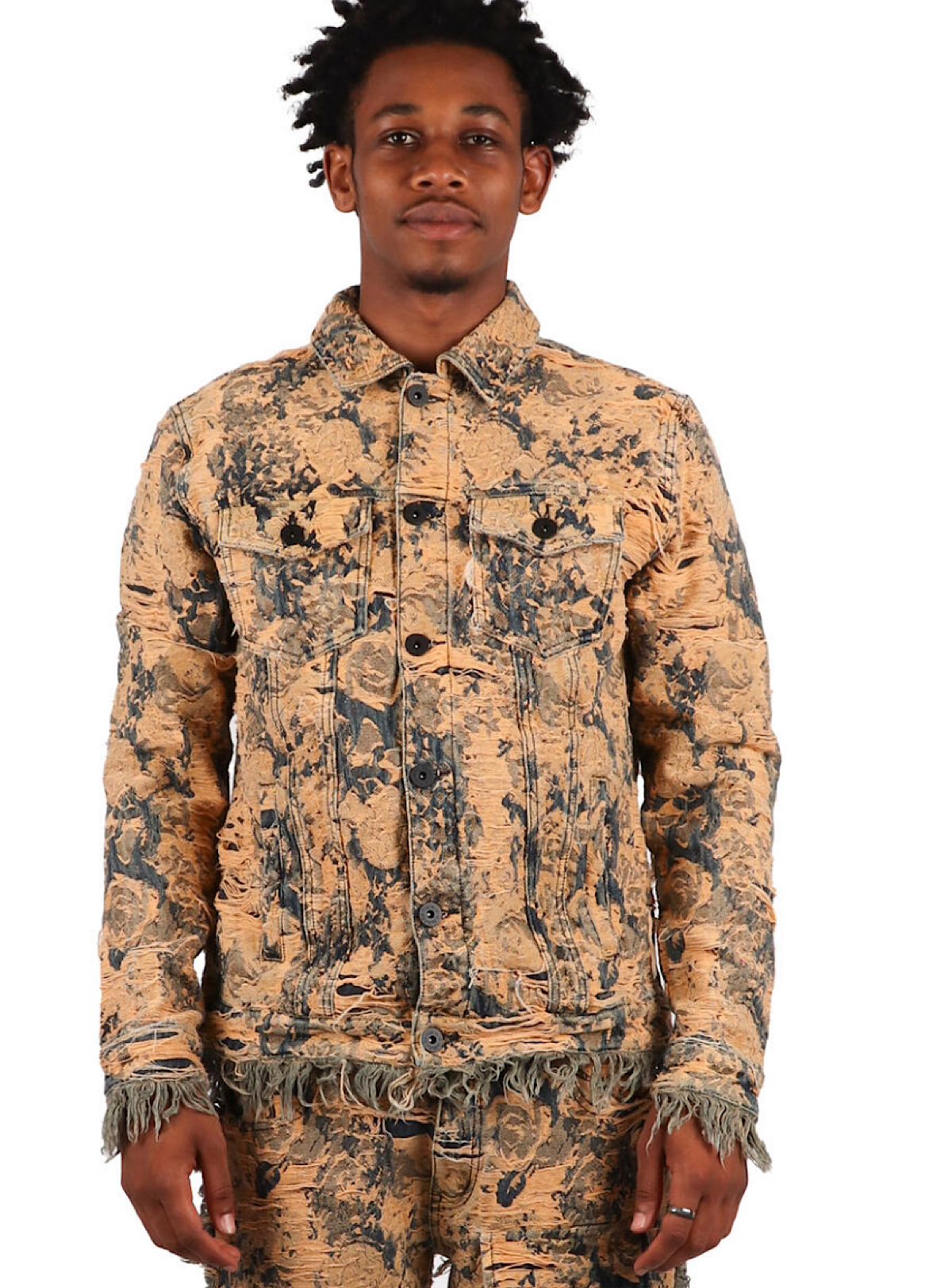 Majestik Jean Jacket - Heavy Jacquard - Rust Grey And Yellow - DL2370