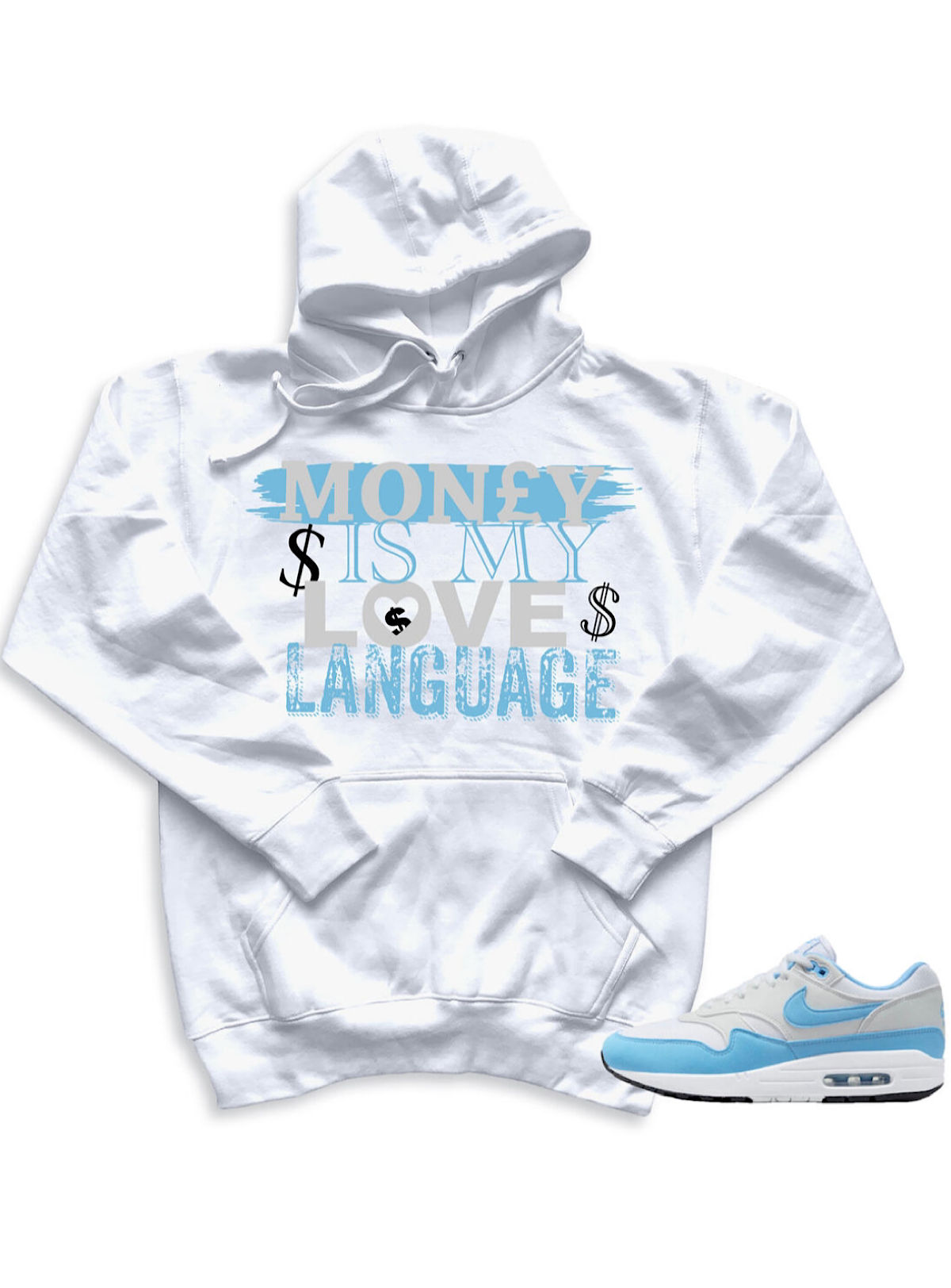 Commerce Hoodie - Language - White And Carolina Blue - CH81