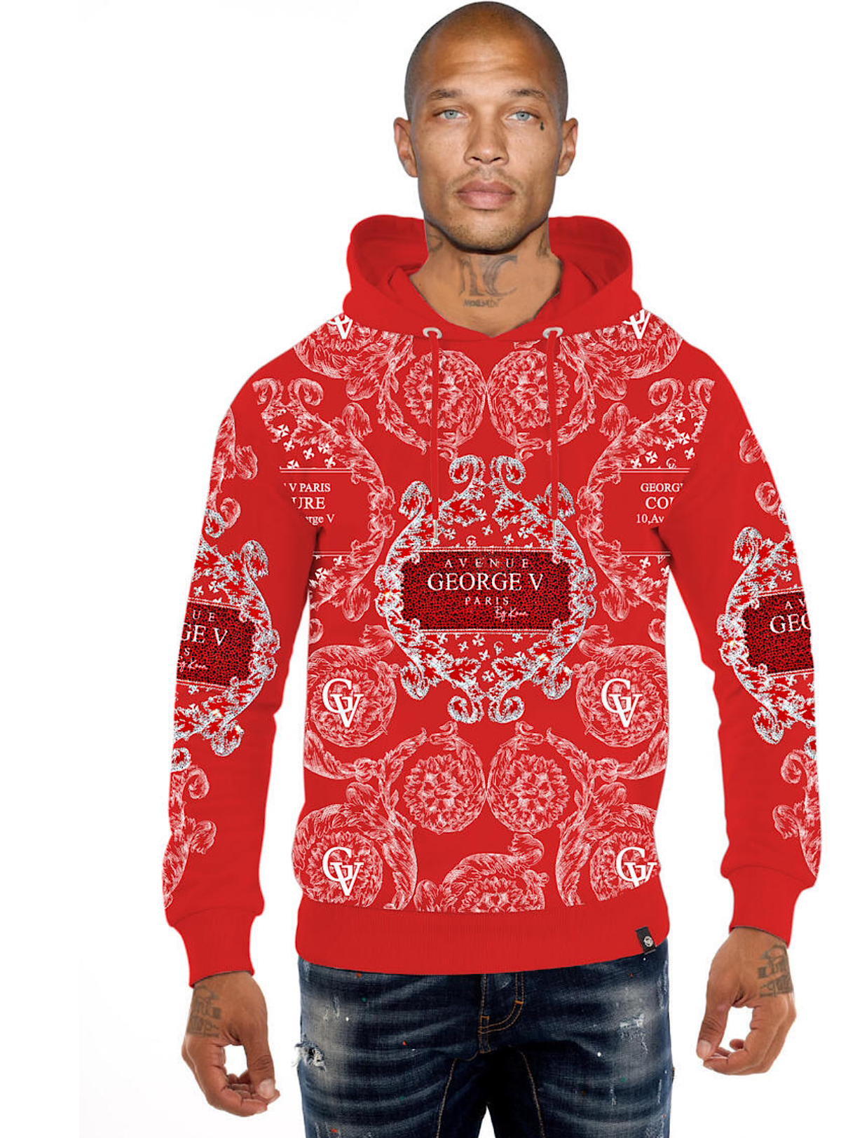 George V Hoodie - Abstract Print - Red - GV2643
