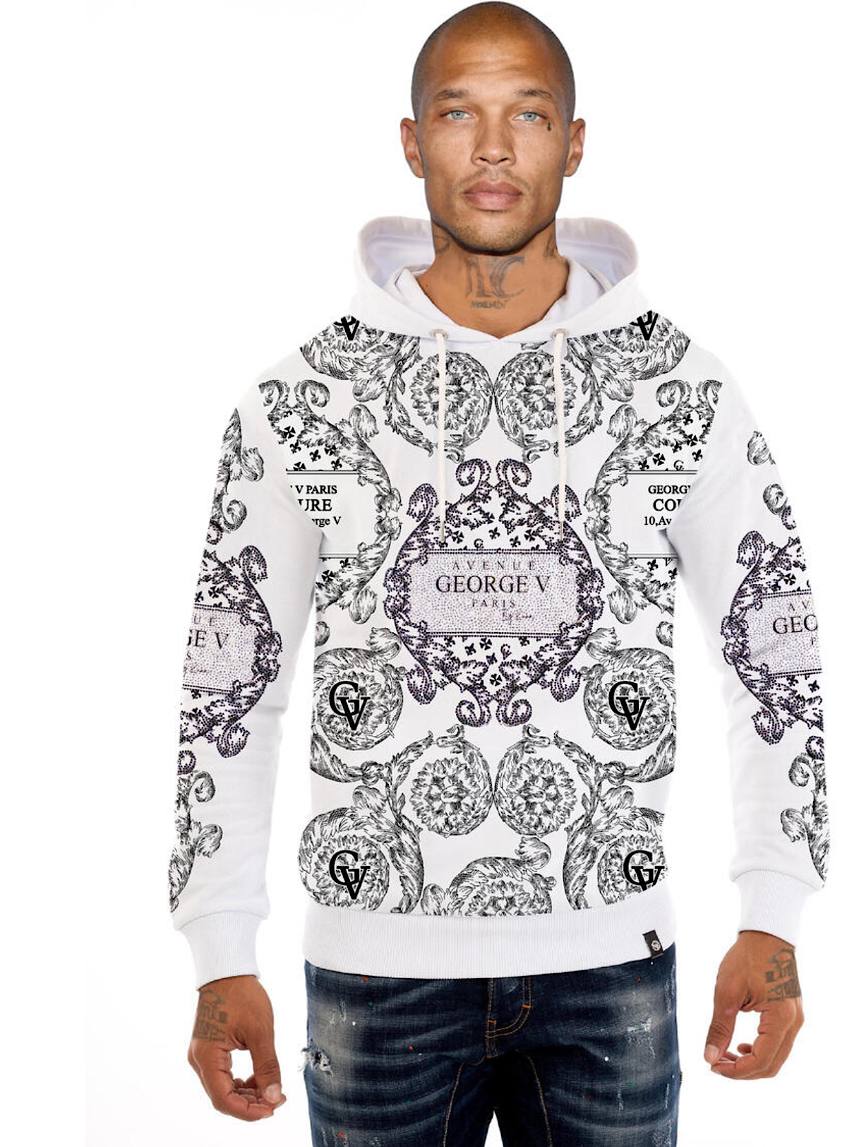 George V Hoodie - Abstract Print - White - GV2643