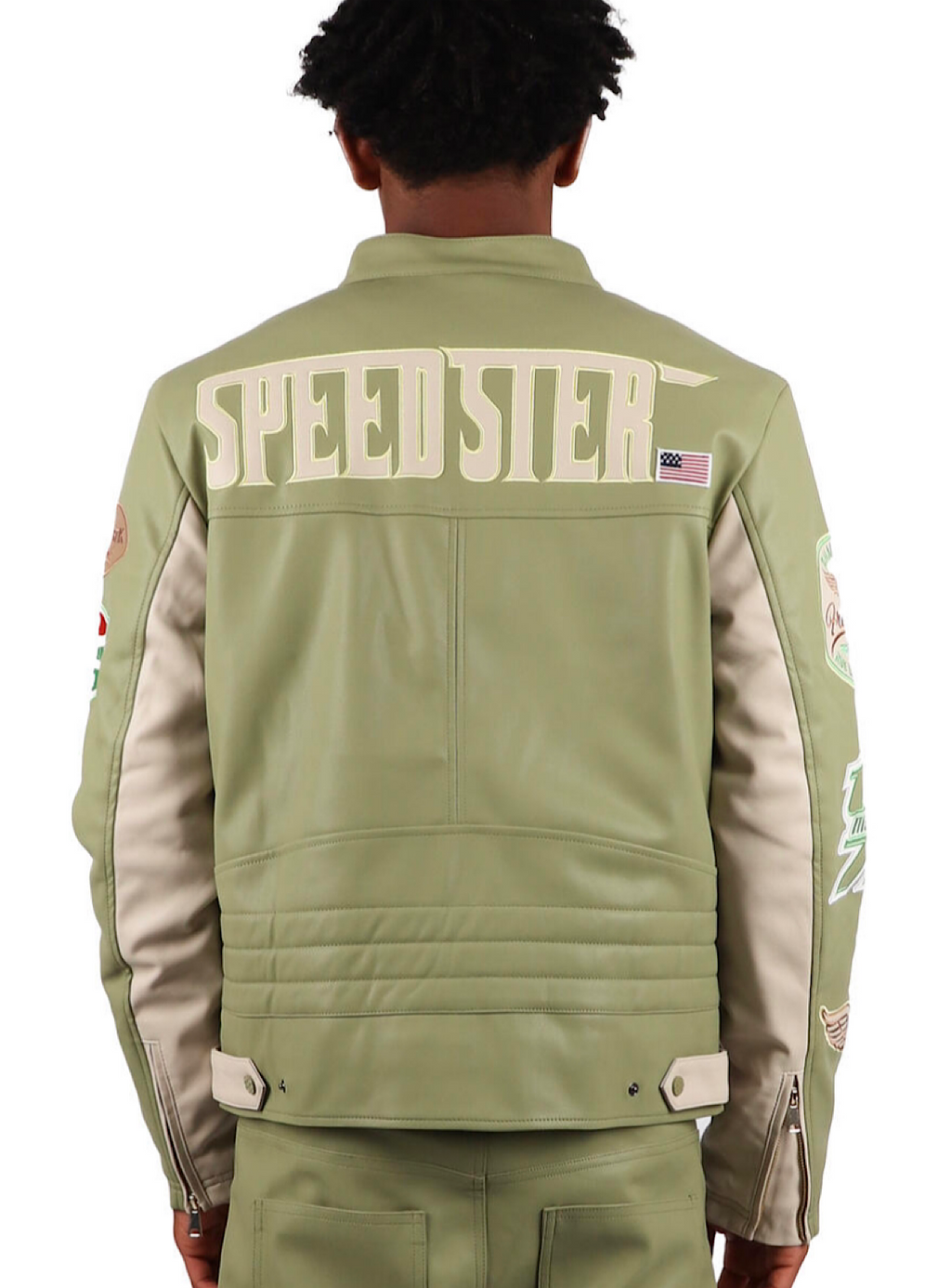 Majestik Jacket - Leather Moto Racing - Olive - JJ2321