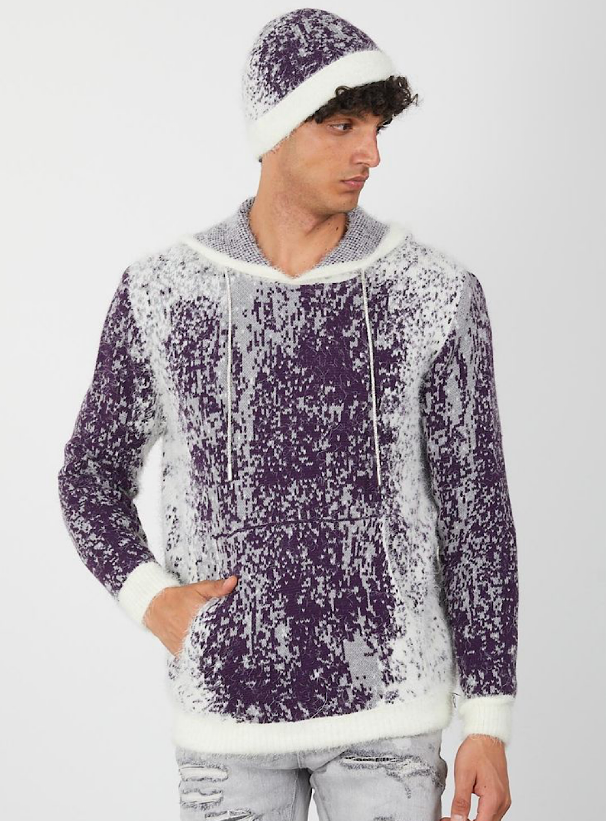 Buyers Choice Hoodie - Mohair - Ivory And Purple - KG-630