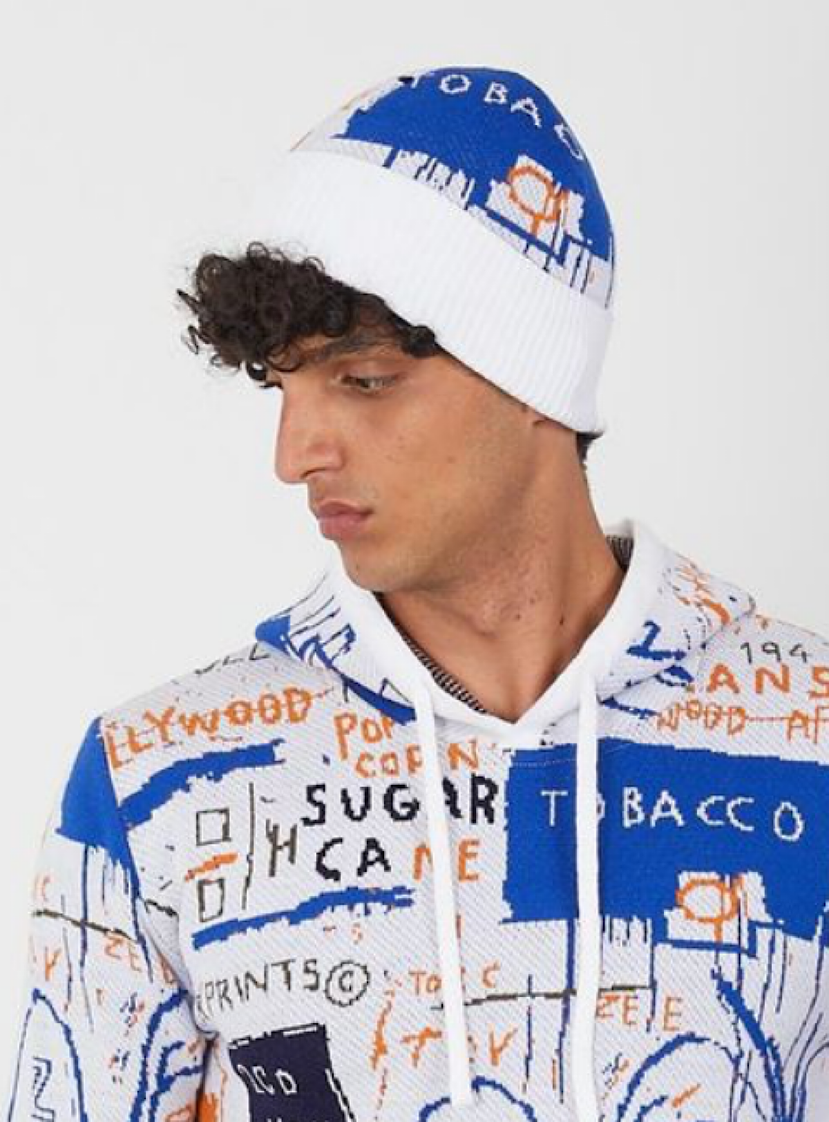 Buyers Choice Hat - Knit Beanie - White Blue Orange - KG-617