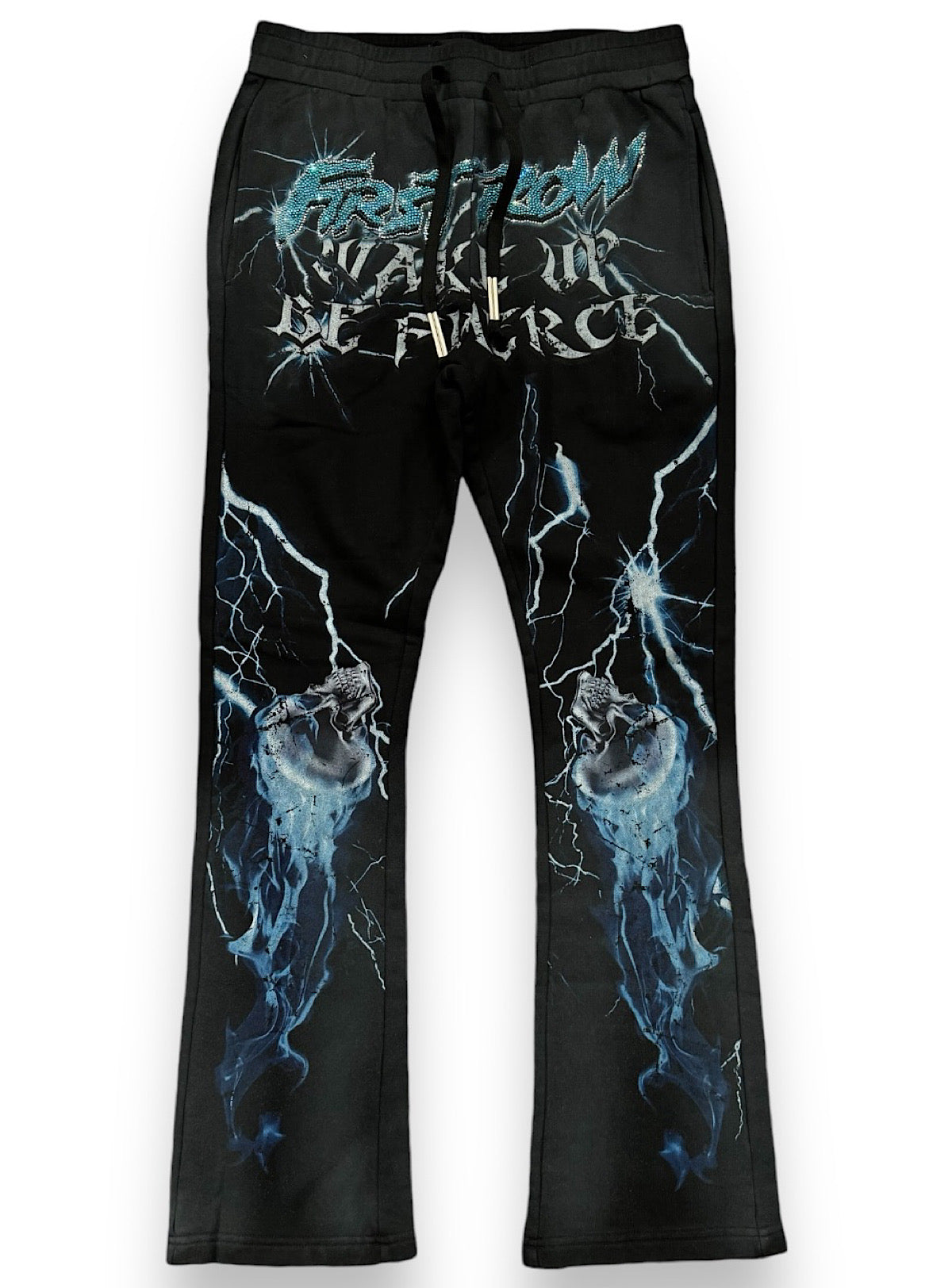 First Row Sweatpants - Wake Up And Be Fierce Lighting Skull - Black  - FRB2481