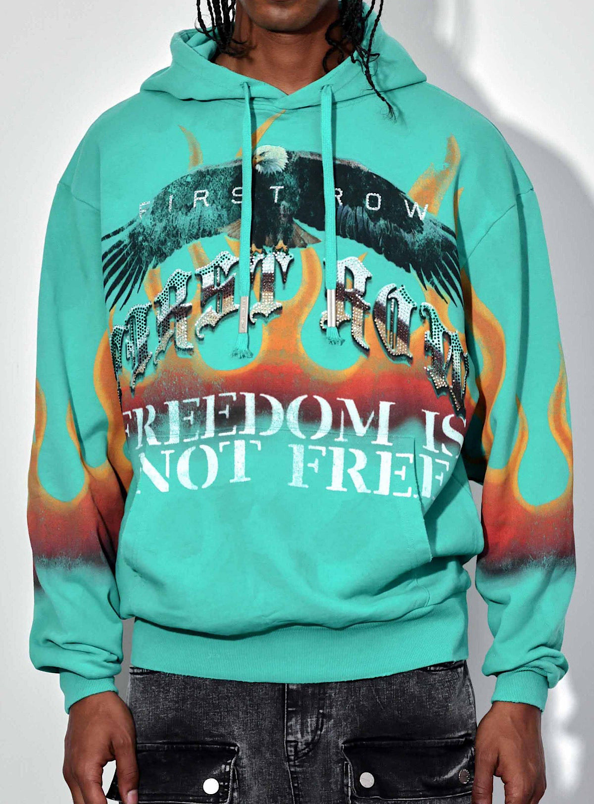 First Row Hoodie - Freedom Is Not Free Flame - Turquoise  - FRF2486A