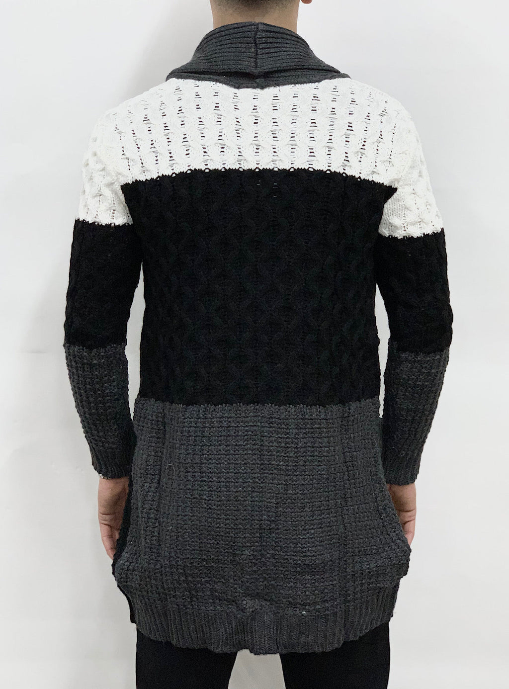 Buyer's Choice Sweater - Cardigan - Grey With Black And White - KA2045