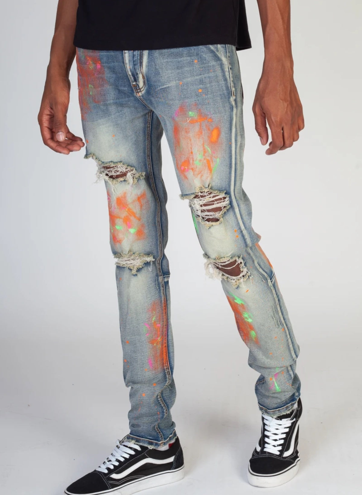 KDNK Jeans - Multi Painted - Vintage Medium Blue - KND4298