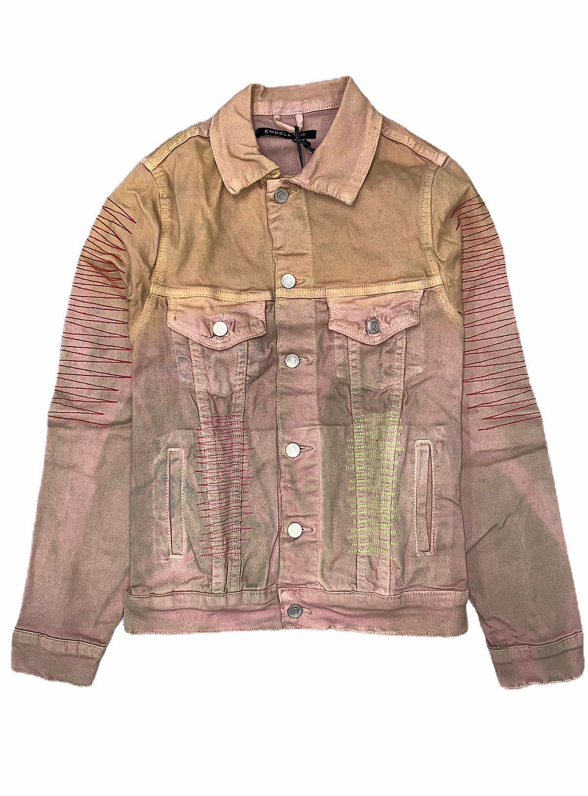 Embellish Denim Jacket - Wilkins - Orange Green - EMBSP220-209