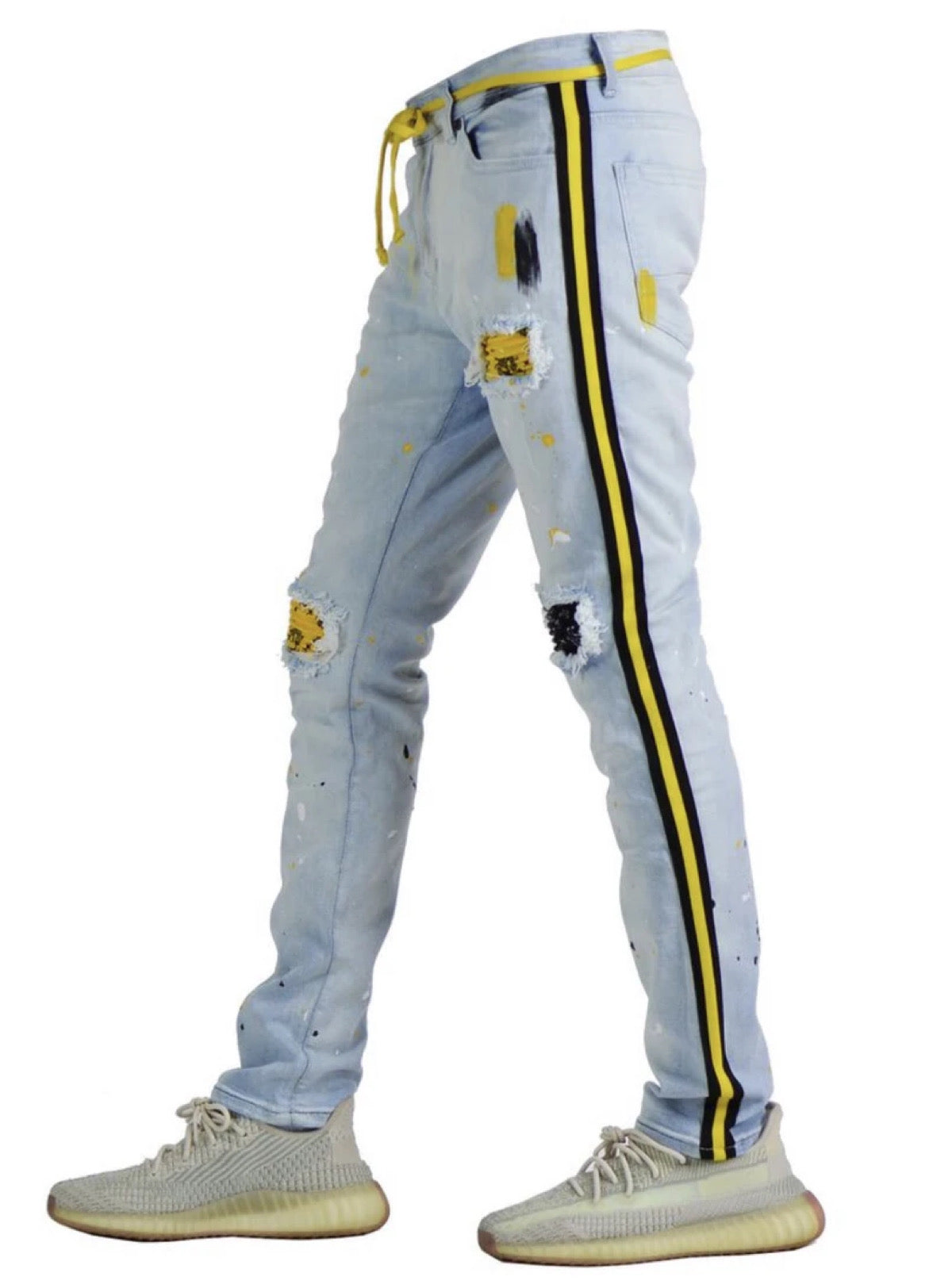 Focus Jeans - Bandana Patches and Stripes - Ice Blue and Yellow - 3185