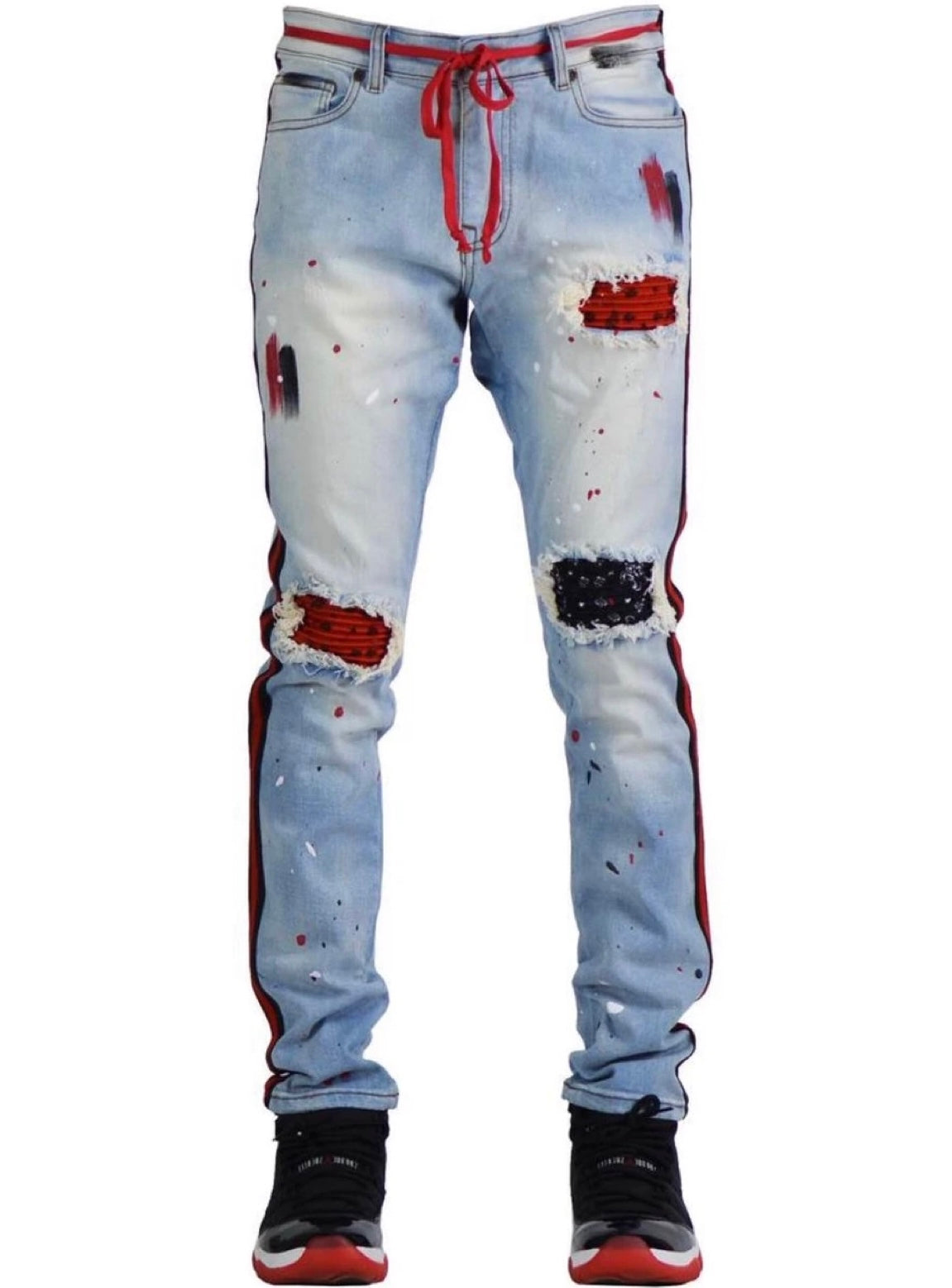 Focus Jeans - Bandana Patches and Stripes - Vintage and Red - 3185