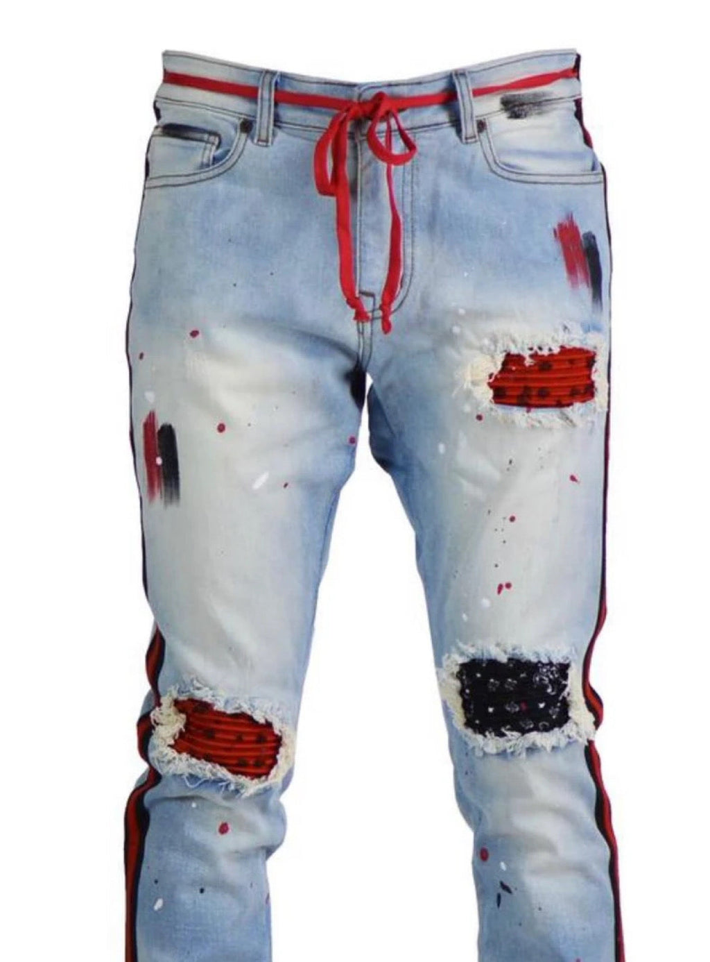 Focus Jeans - Bandana Patches and Stripes - Vintage and Red - 3185