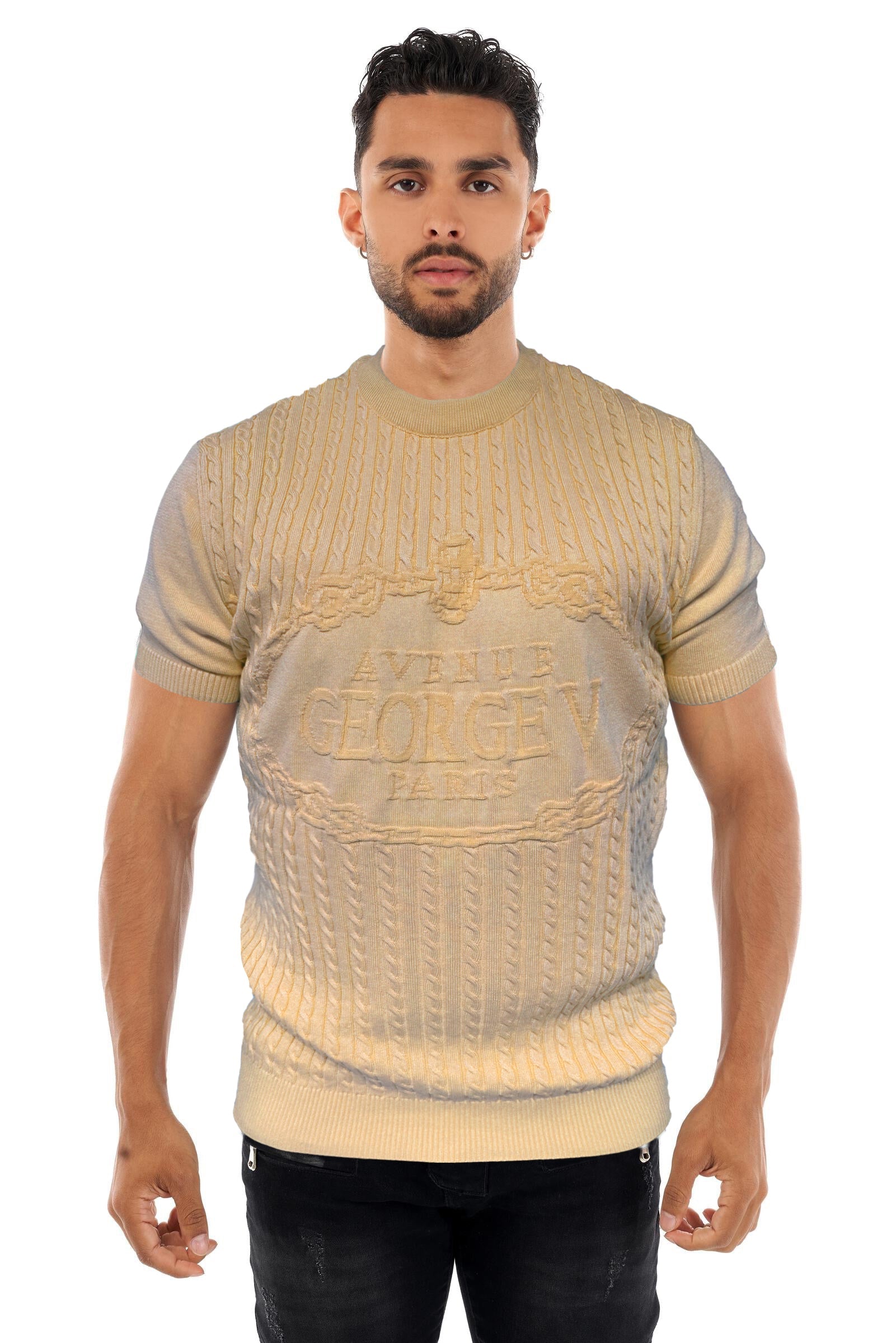 George V T-Shirt - Men's Knitted T-shirt - Beige - GV-2904
