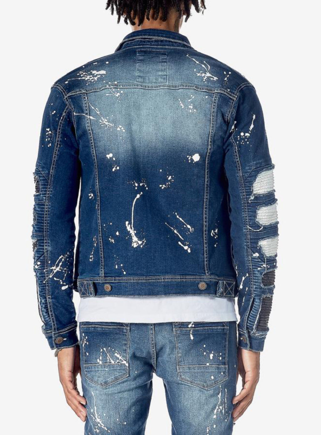 Copper Rivet Denim Jacket - Leather Rips - Blue - 033547 DSB YYE6