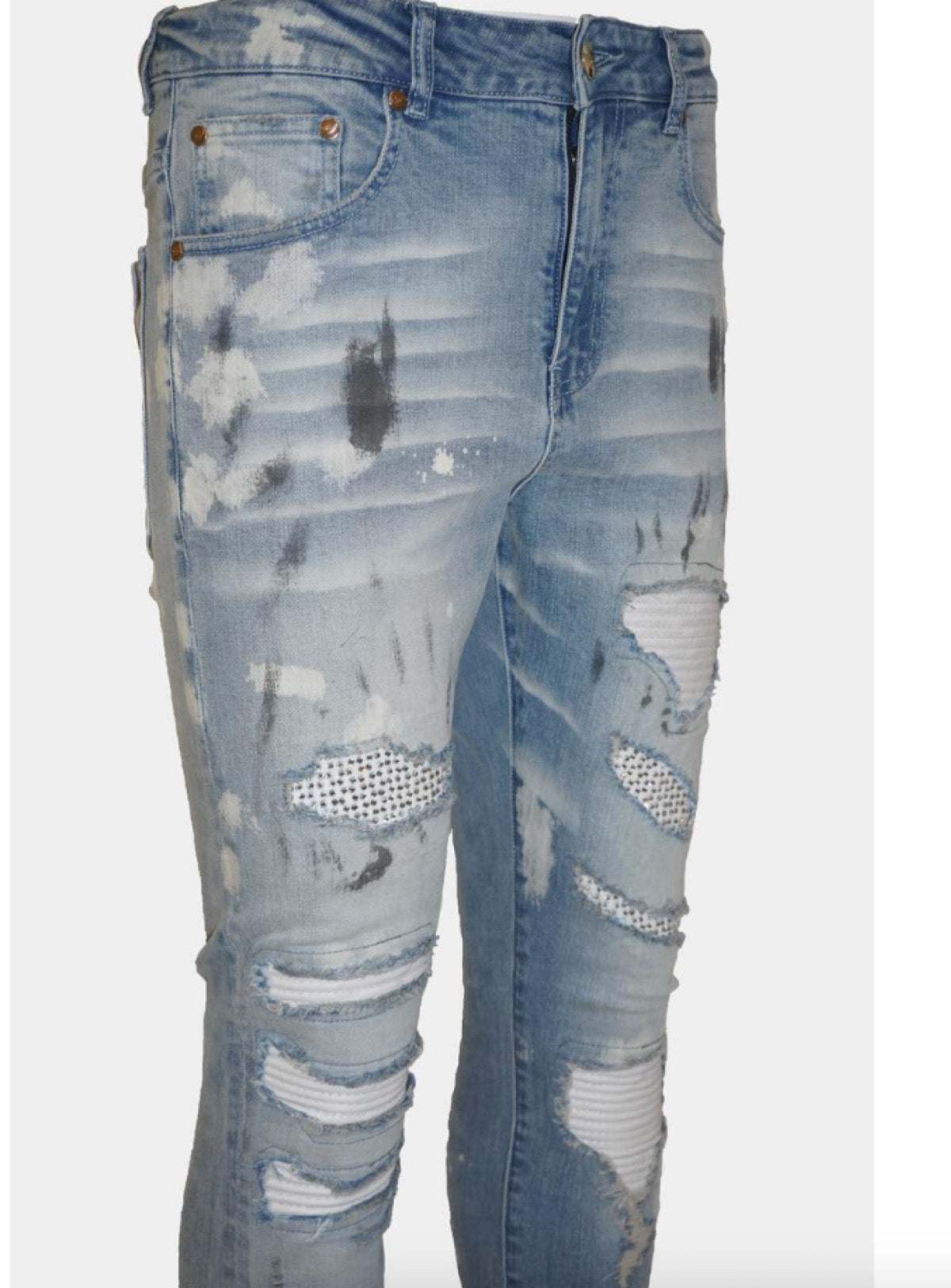 Ferrari Massari Jeans - Picasso Drip White - Blue