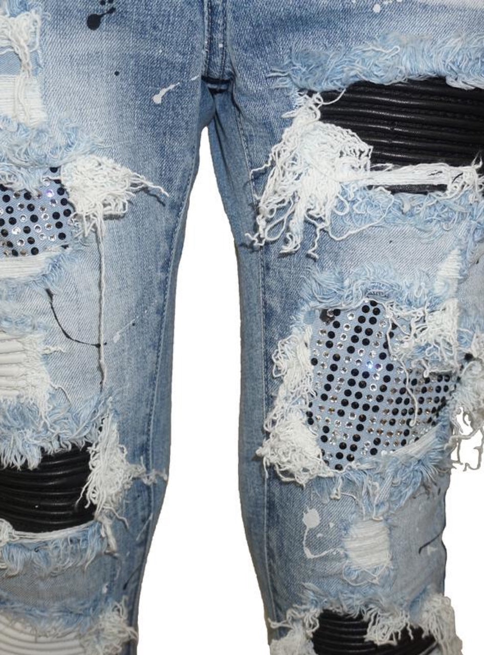Ferrari Massari Jeans - 2 Tone Drip Black/White - Blue