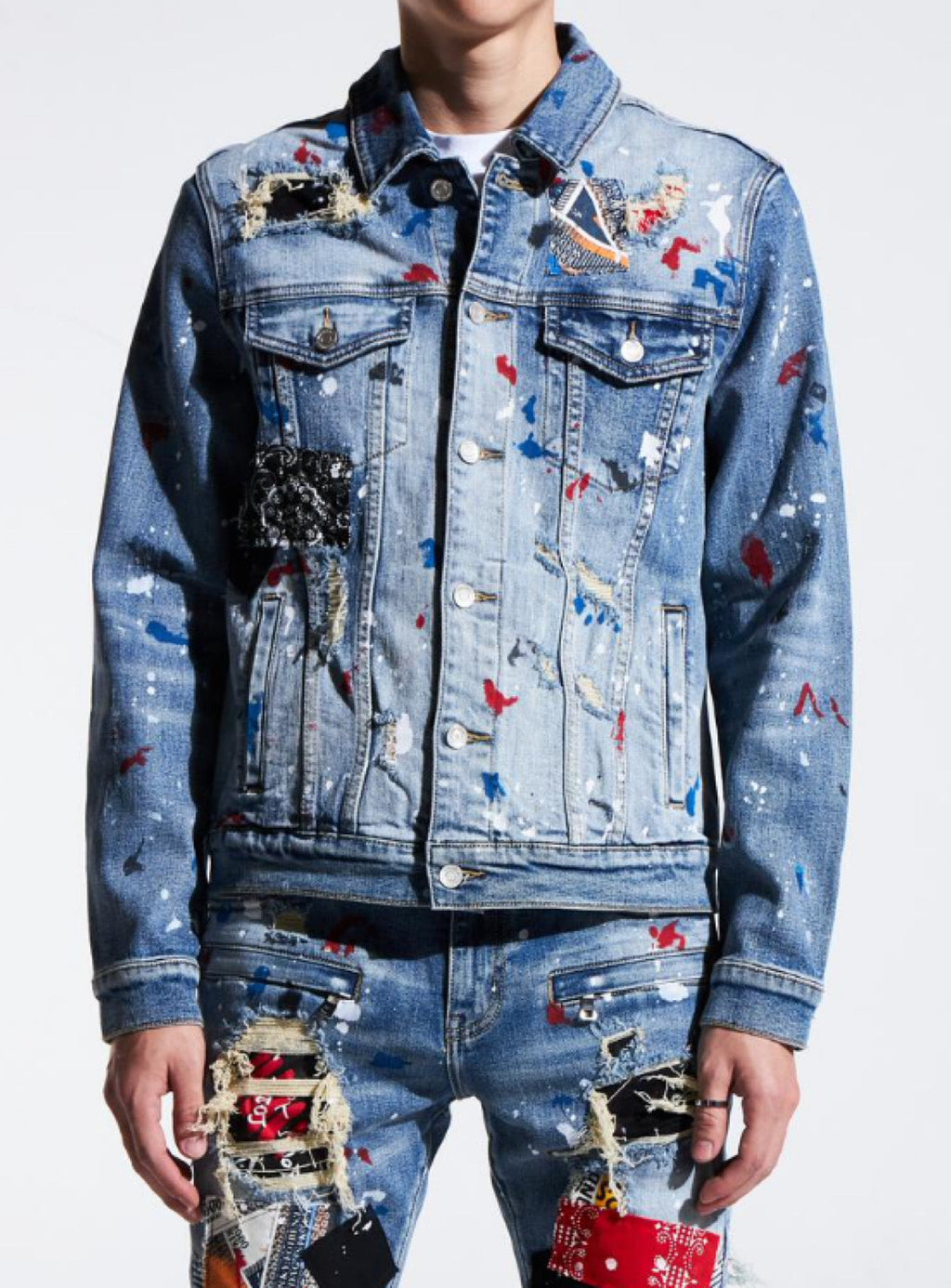 Embellish Denim Jacket - Rebel - Blue Patchwork - EMBSP121-204