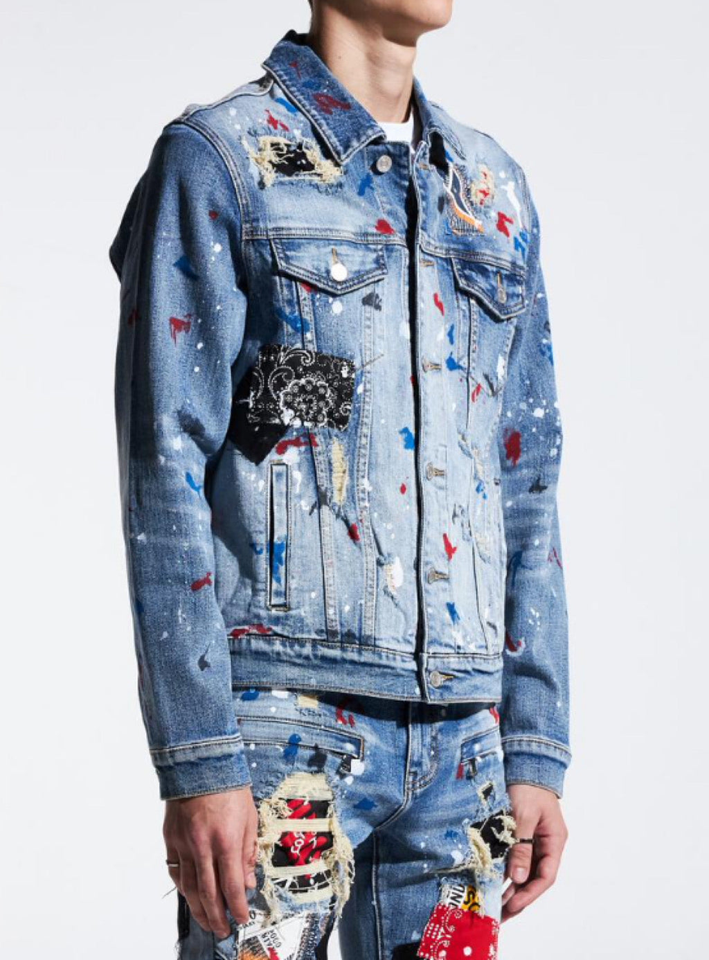 Embellish Denim Jacket - Rebel - Blue Patchwork - EMBSP121-204