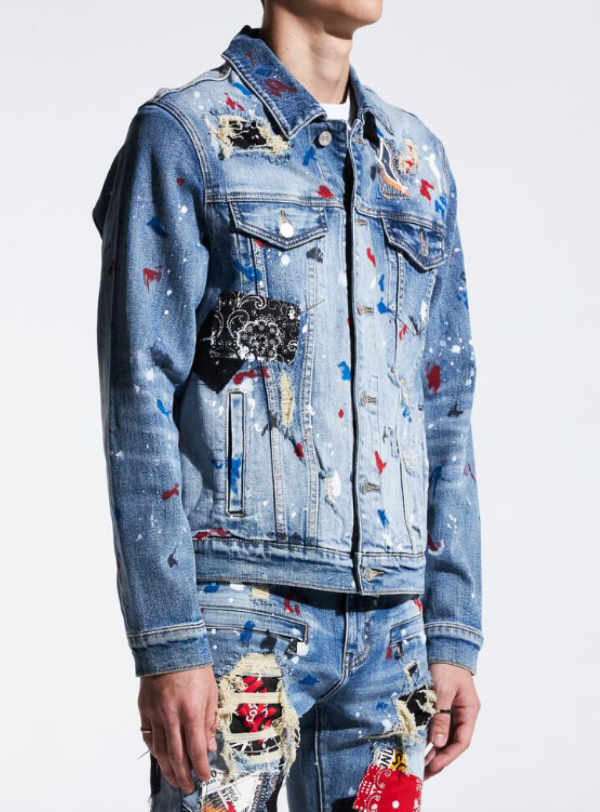Embellish Denim Jacket - Rebel - Blue Patchwork - EMBSP121-204